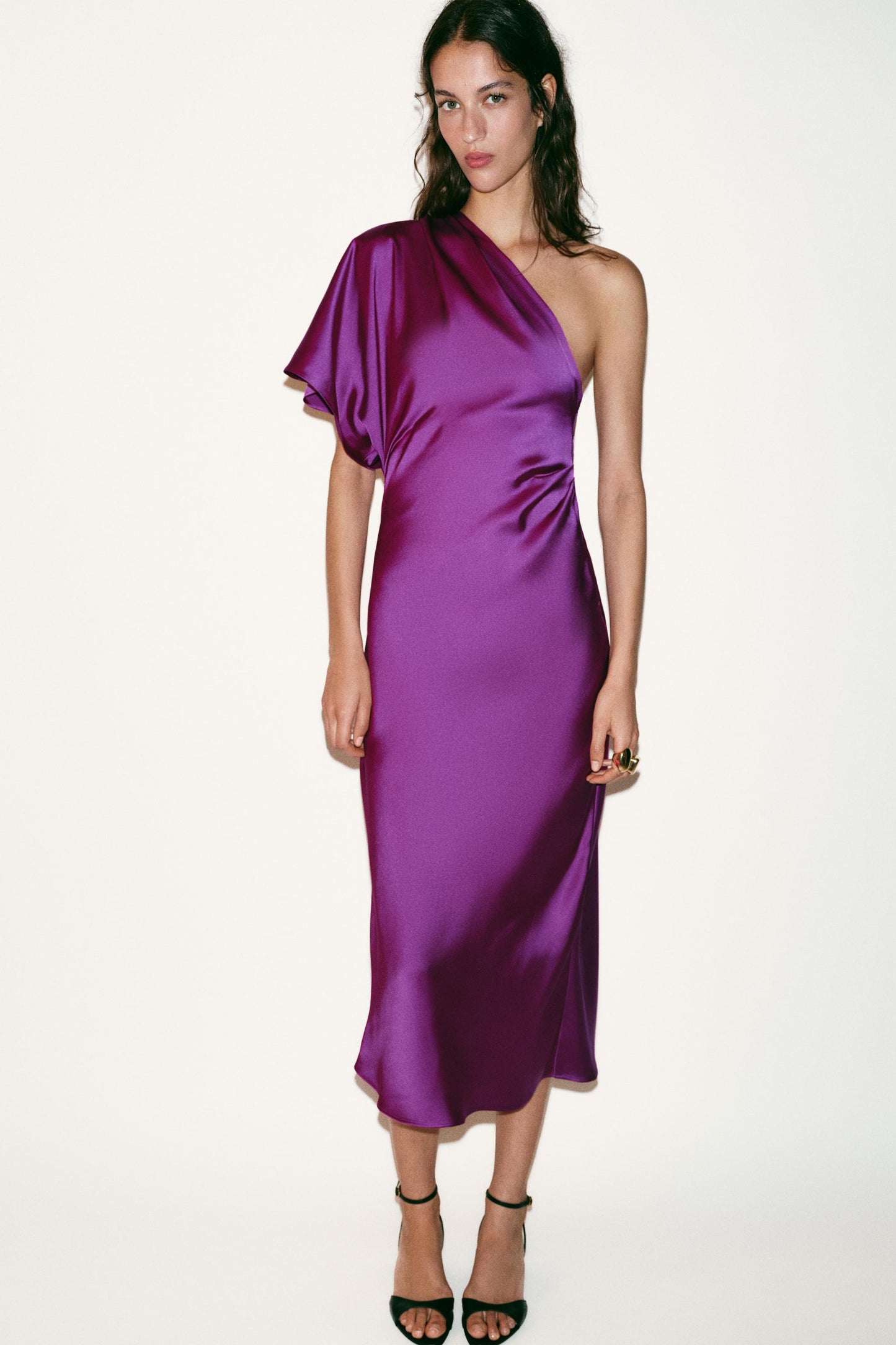 Zara Purple Satin One Shoulder Aysmmetric Midi Dress NWT - Size XL