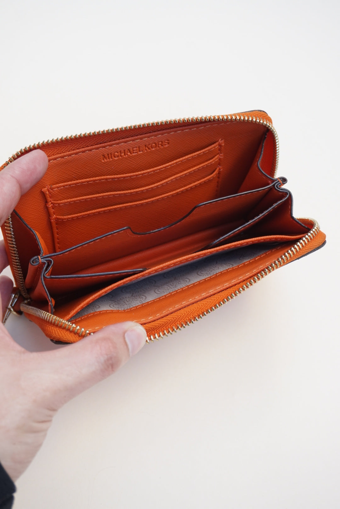 Michael Kors Orange Zip Wristlet Saffiano Leather Wallet