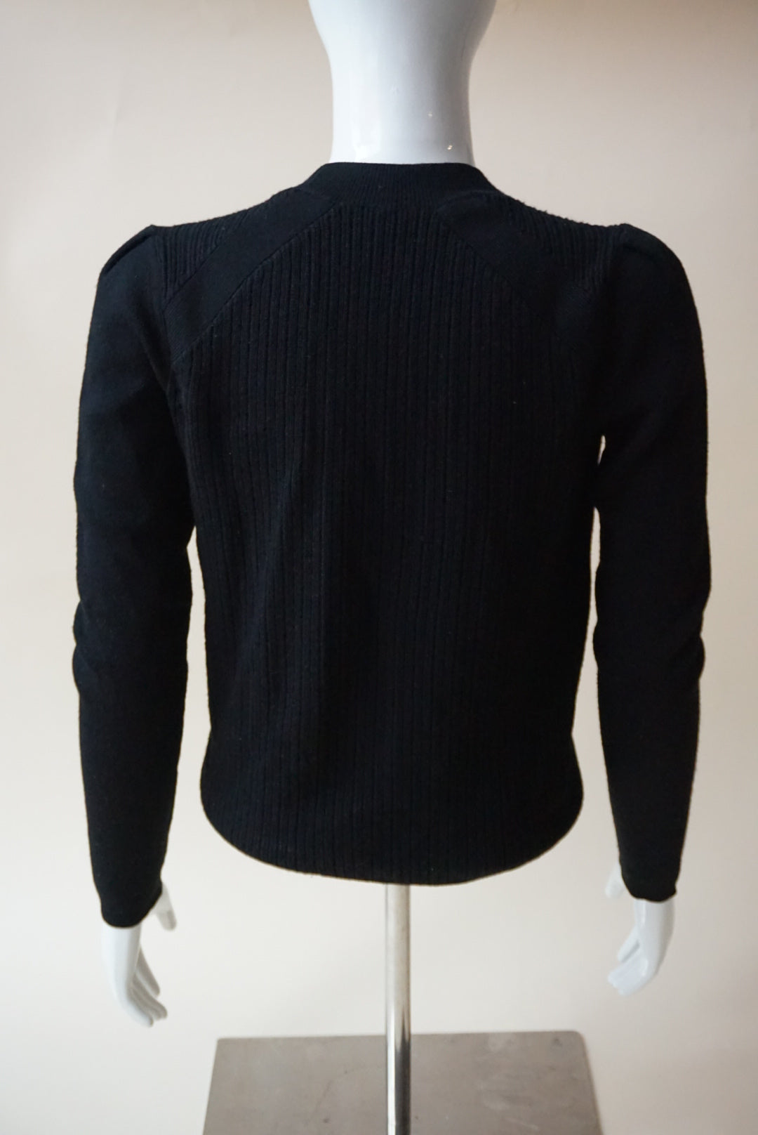 Veronica Beard Pearson Button Black Merino Wool Crew Neck Sweater - Size XS