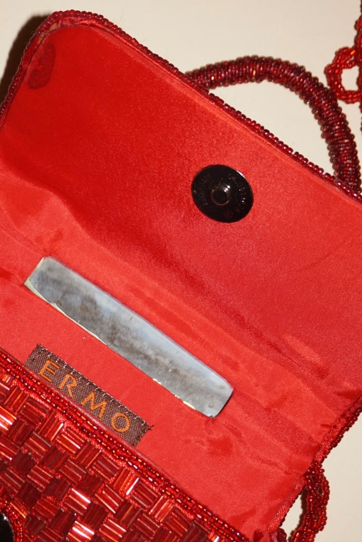 Vintage Ermo Red Beaded Top Handle Bag