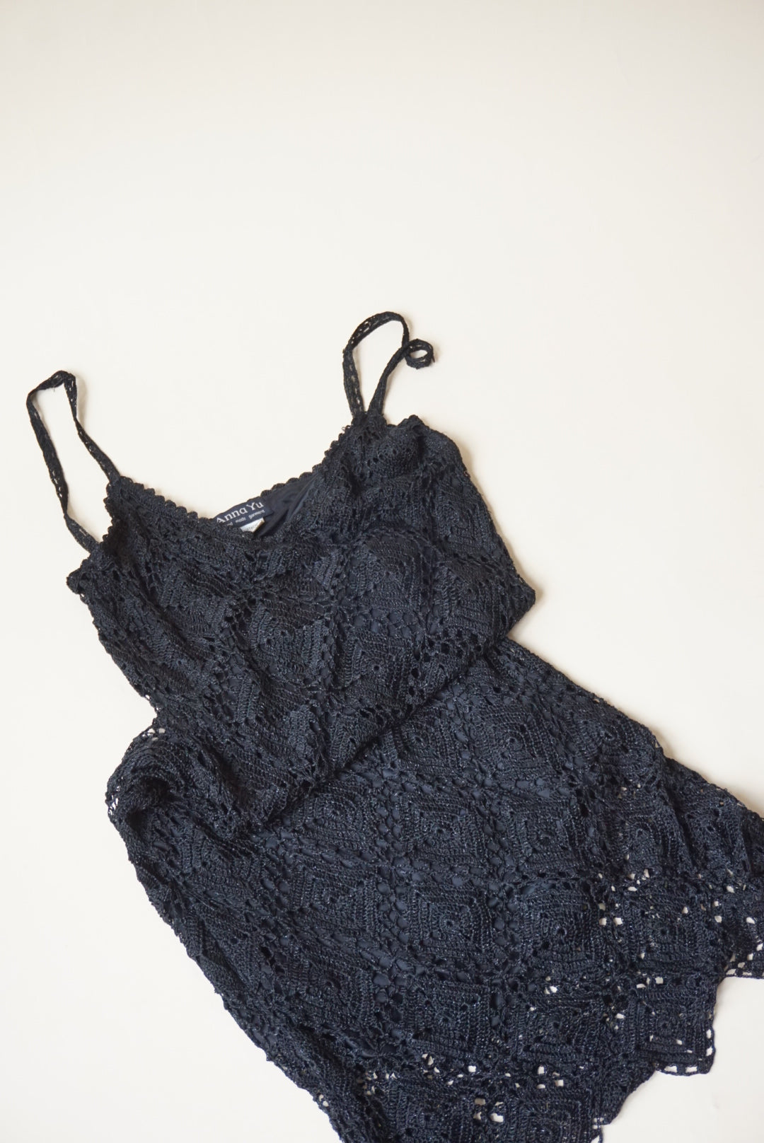 Anna Yu Vintage Y2K Lace Crochet Slip Black Dress - Size Small