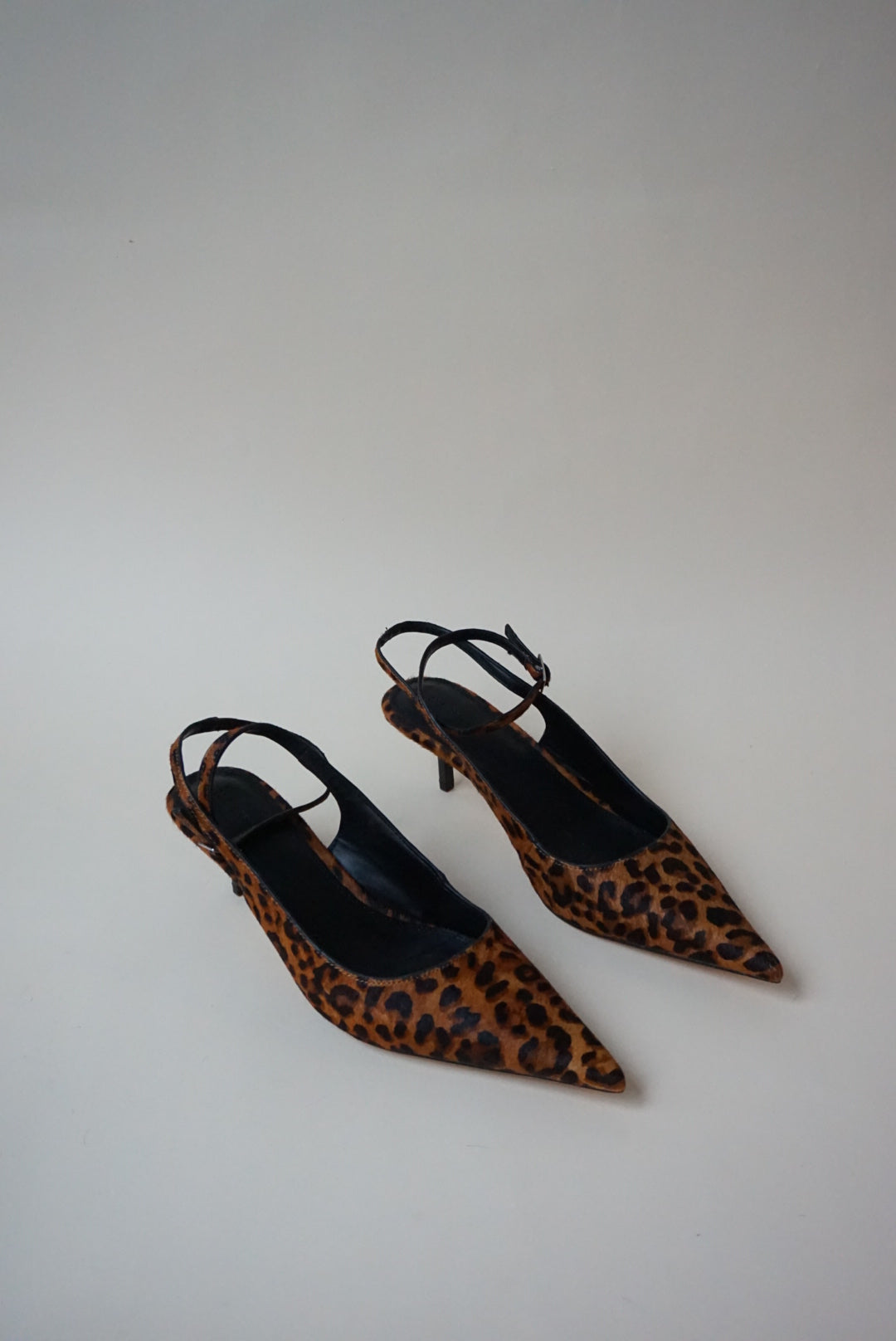" Cheetah Pony Hair Ankle Strap Kitten Heel NWT - Size 10.5