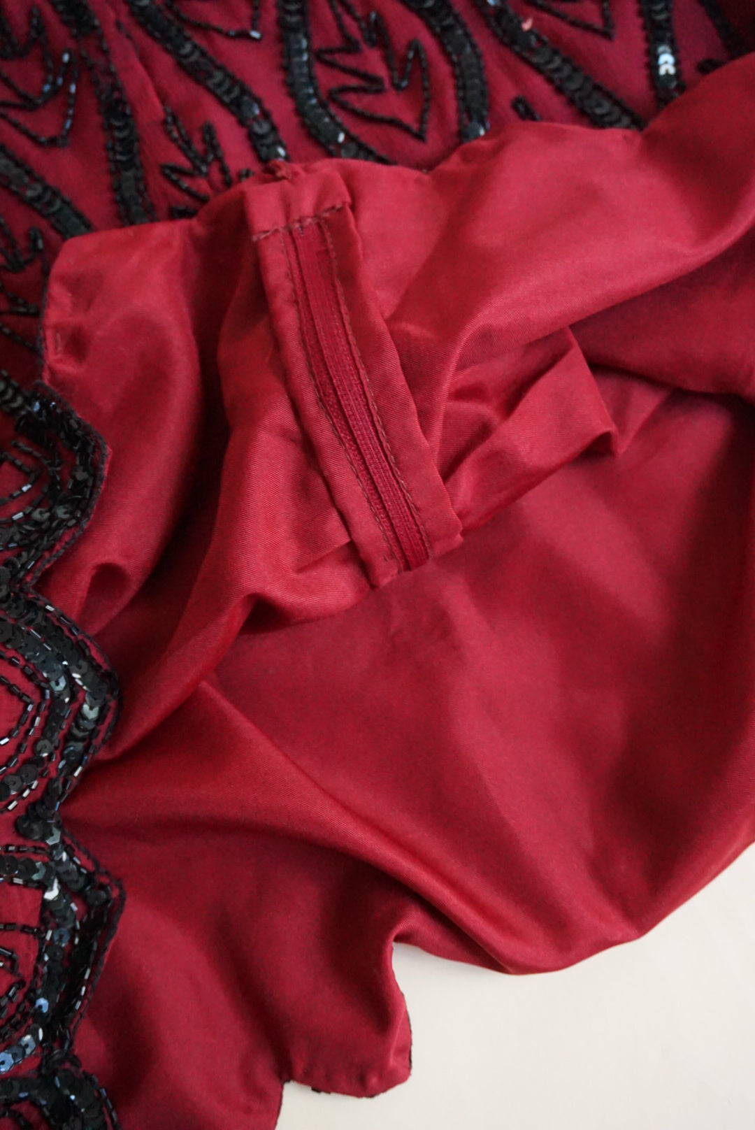 Stenay Vintage Silk Burgundy Beaded Scalloped Hem Blouse - Size Medium