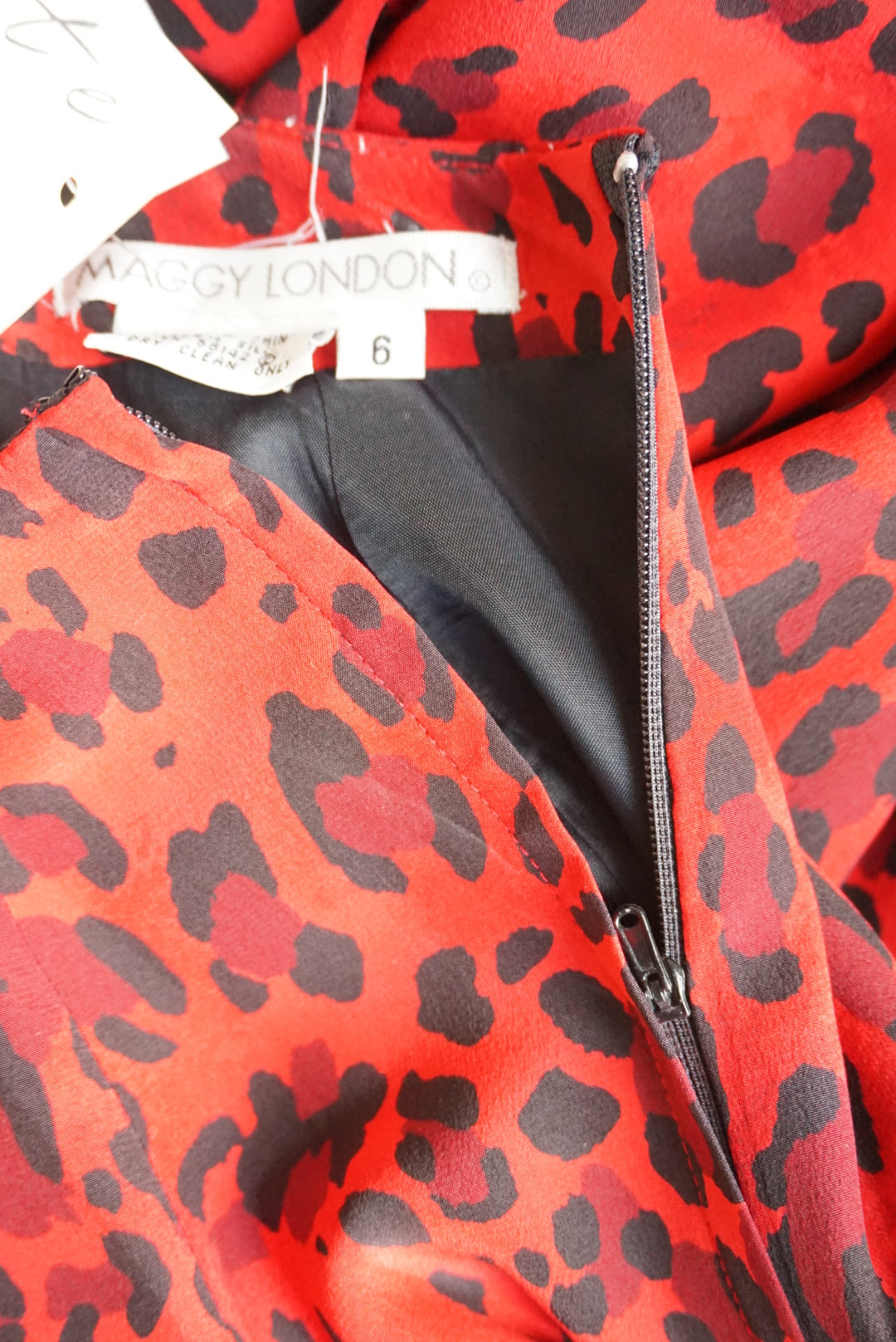 Maggy London Red Leopard Silk Tie Back Maxi Dress - Size 6