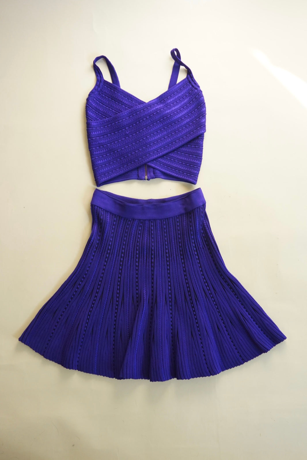 Paola Bernardi Purple Knit Cropped Top & Skater Skirt Set - Size XS