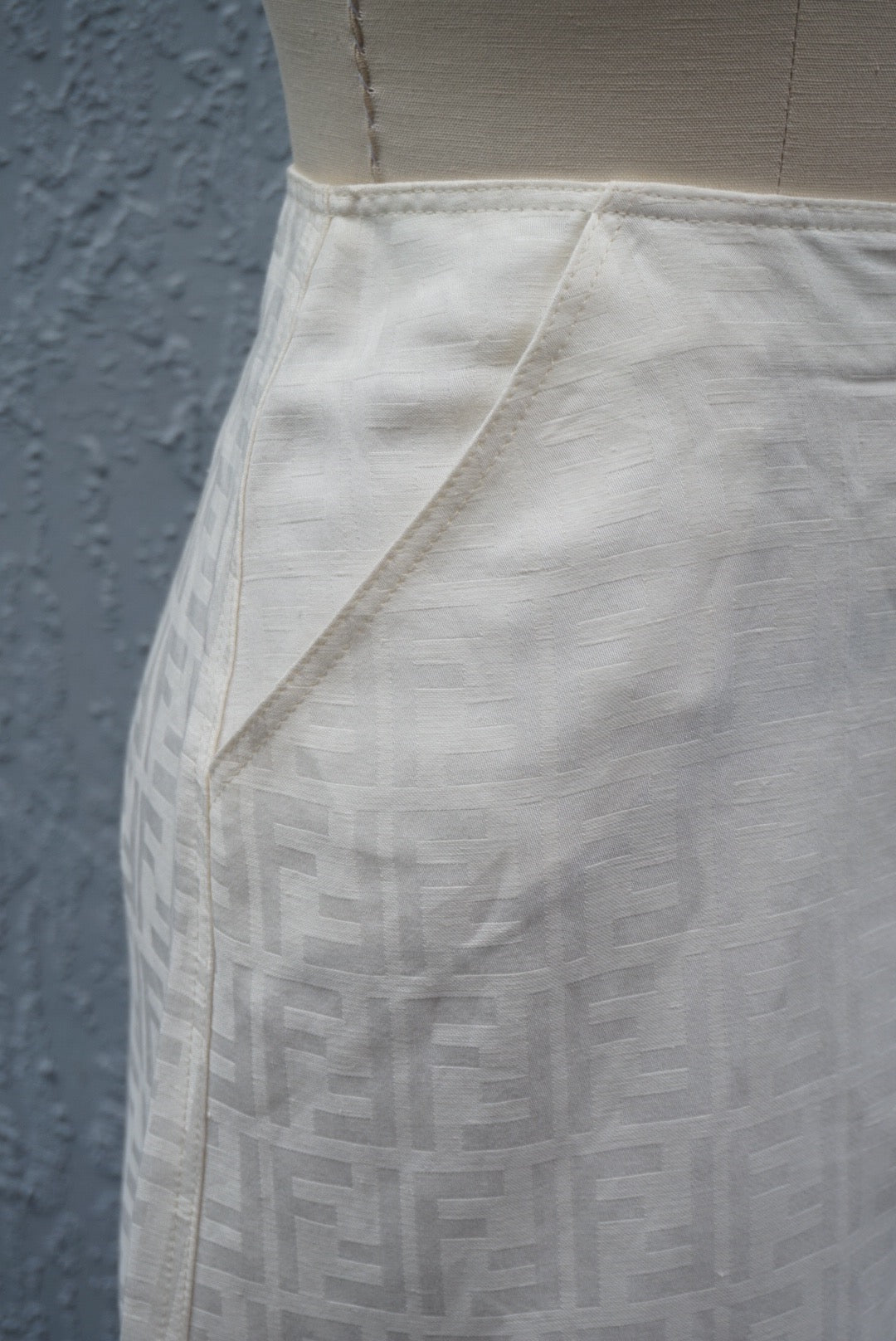 “Fendi” Vintage Zucca White Monogram Front Zip Skirt - 12