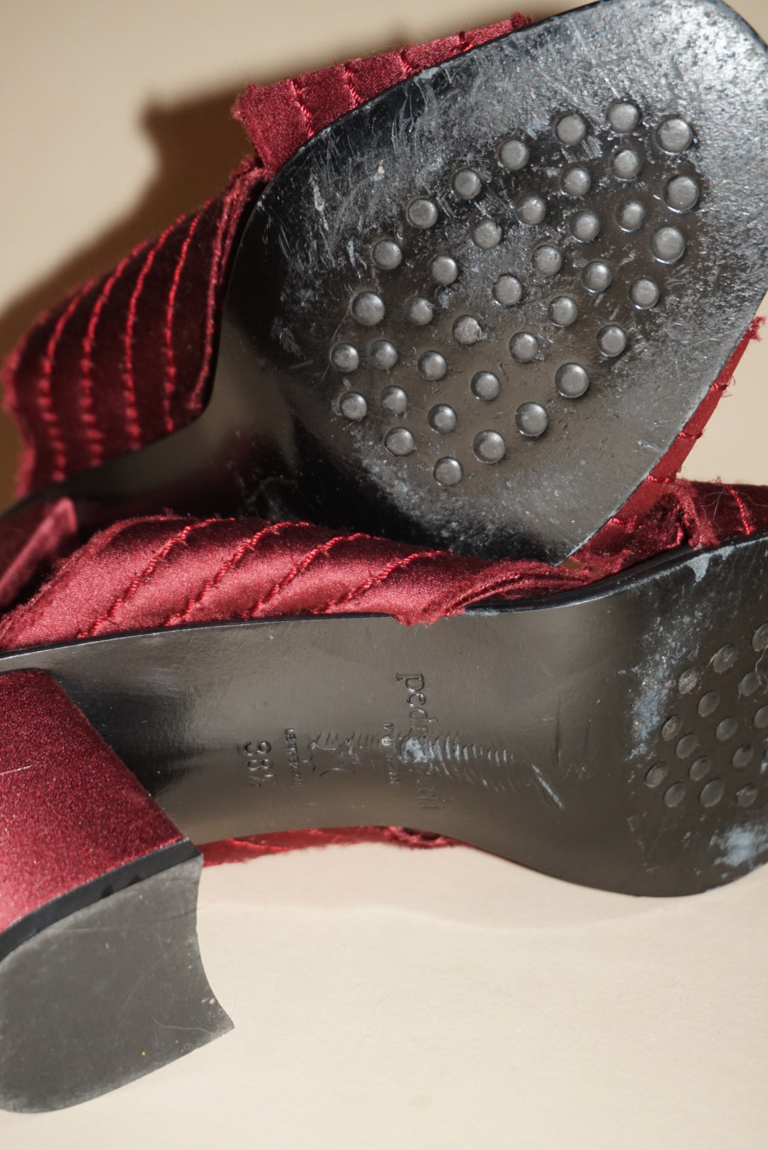 “Pedro Garcia” Satin Burgundy “Xail” Mules - Size 38.5