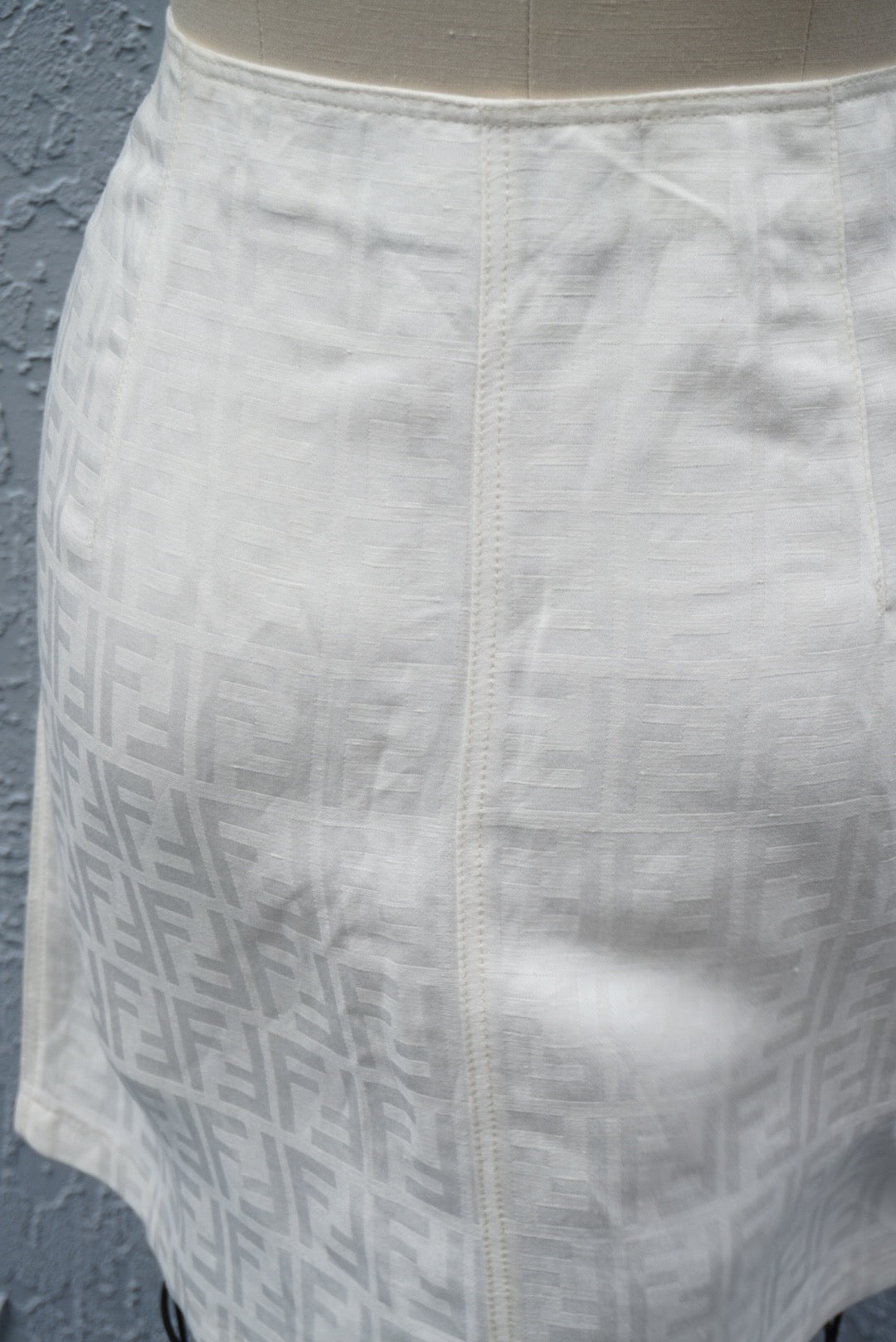 “Fendi” Vintage Zucca White Monogram Front Zip Skirt - 12