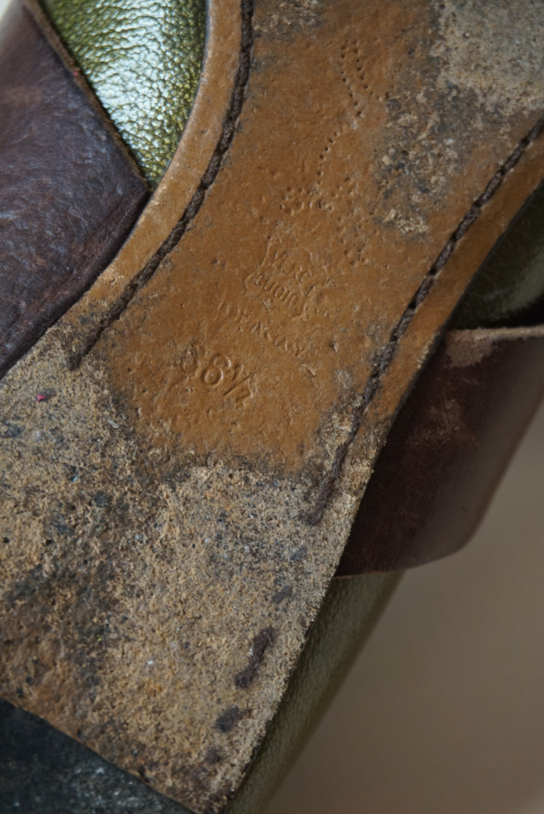 “Marni” Green Patent Leather Brown Buckle Mary Jane Flats - Size 36.5