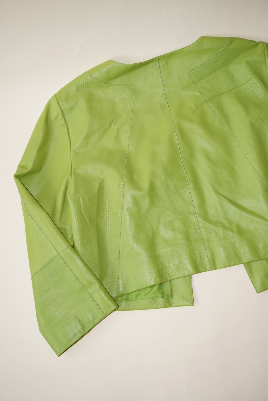 Lafayette 148 Lime Green Leather Textured Bolero Jacket - Size 12
