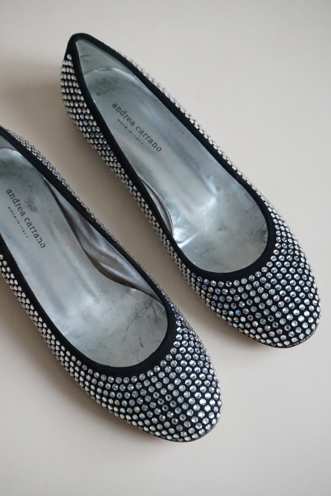 Andrea Carrano Black Rhinestone Ballet Flat - Size 40