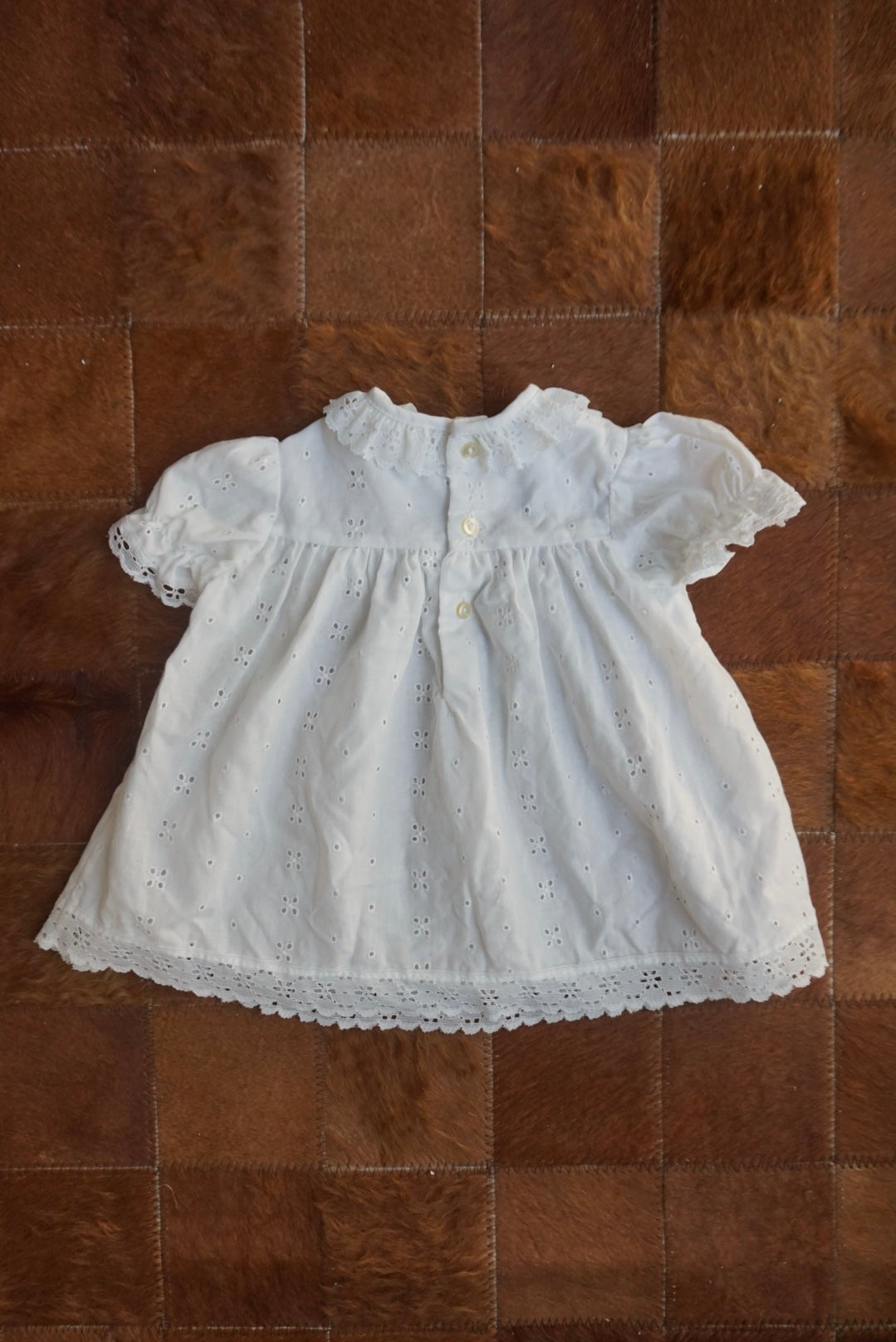 Vintage White Blue Eyelet Frilly Baby Dress