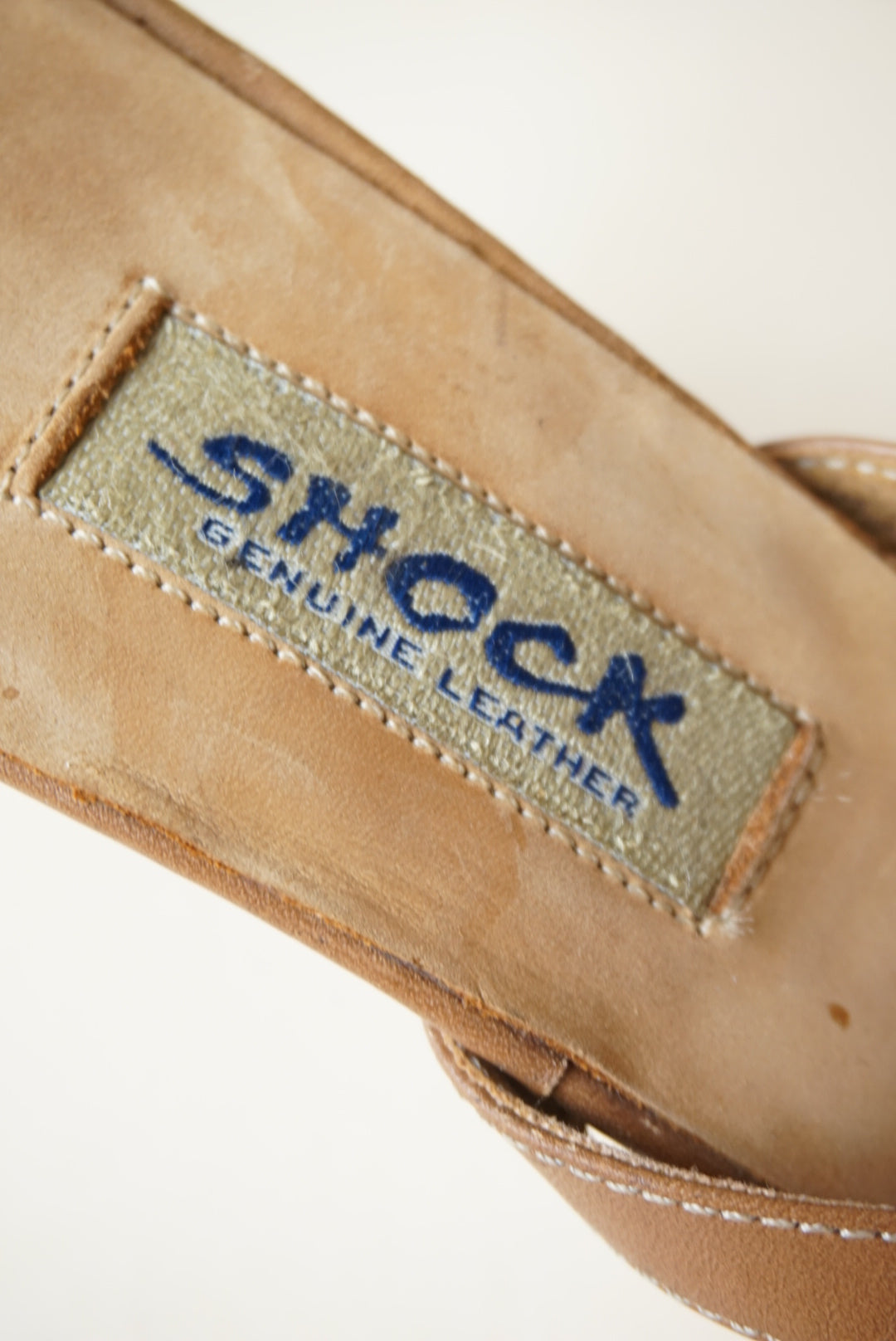 Shock Vintage Columbian Made Leather Ring Square Tan Toe Y2K Heels - Size 37