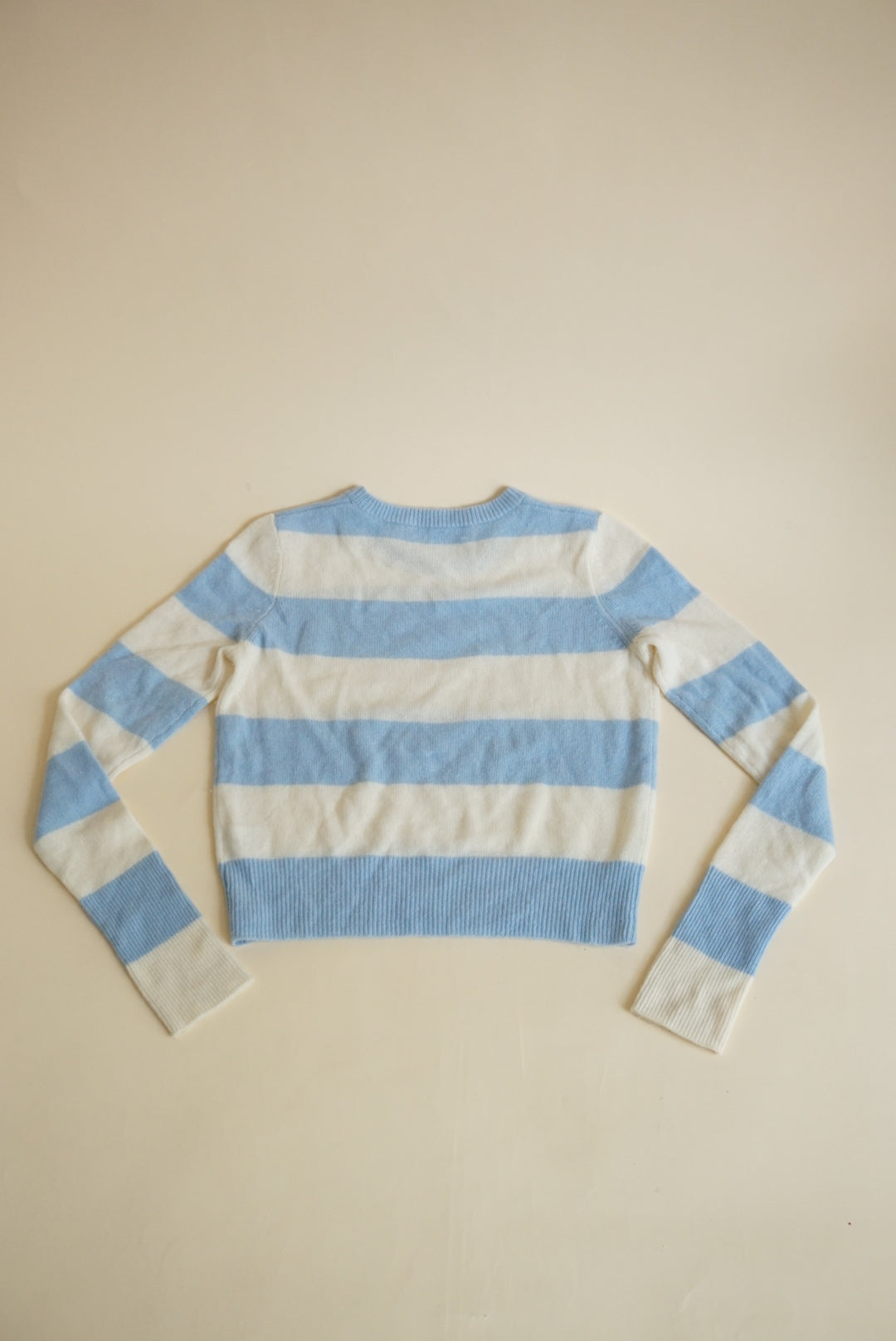 Intermix Cashmere Ivory & Baby Blue Crewneck Sweater - Size Petite