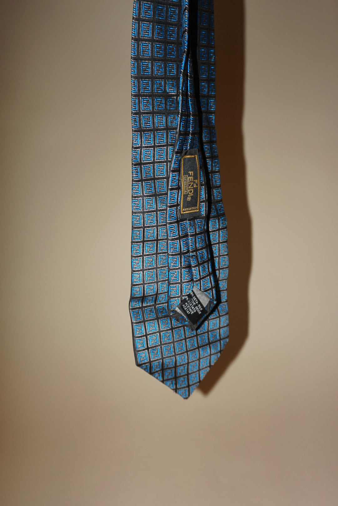 Fendi Zucchino Cravatte Silk Blue Monogram Tie