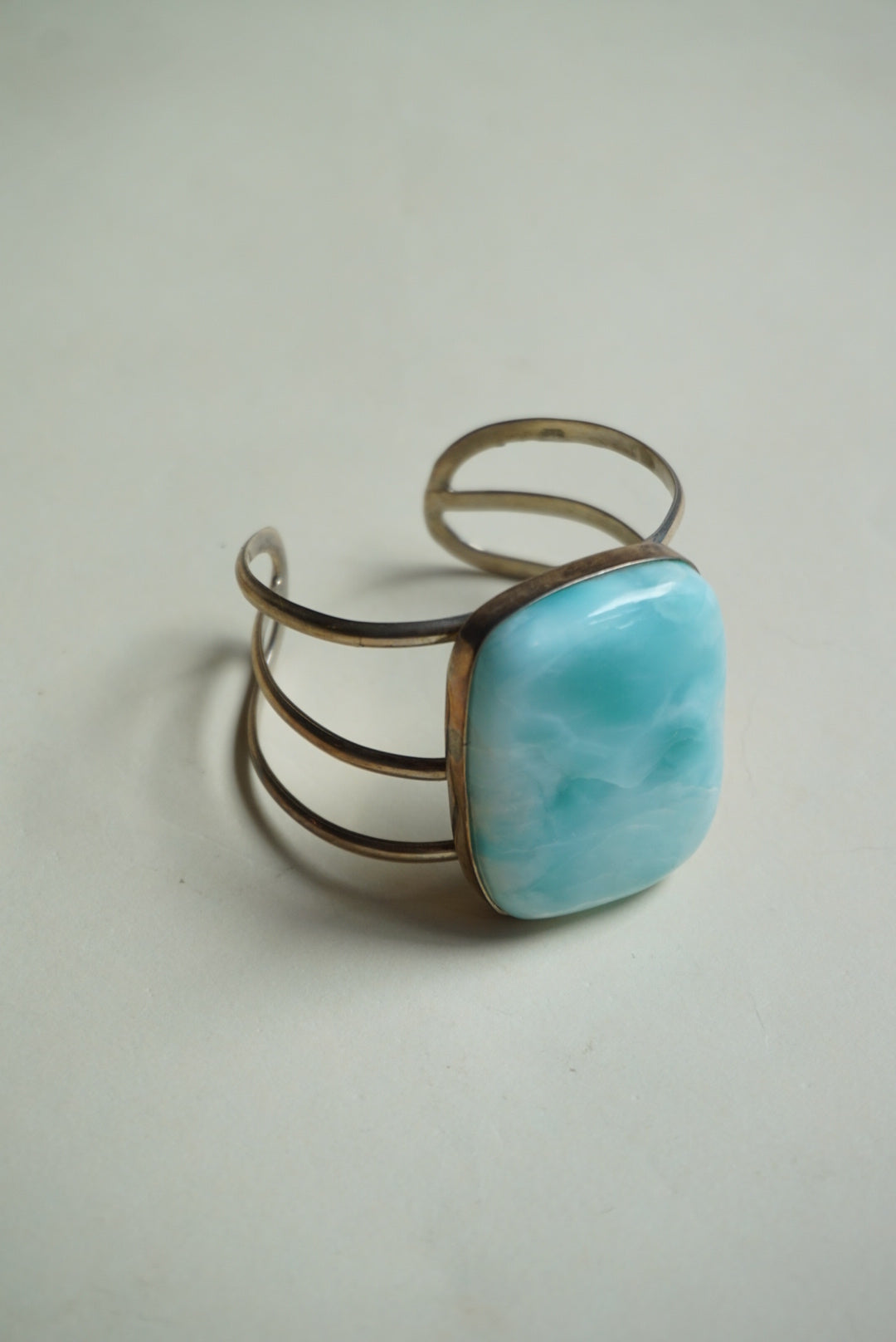 Vintage Larimar Stone Sterling Silver 925 Statement Cuff
