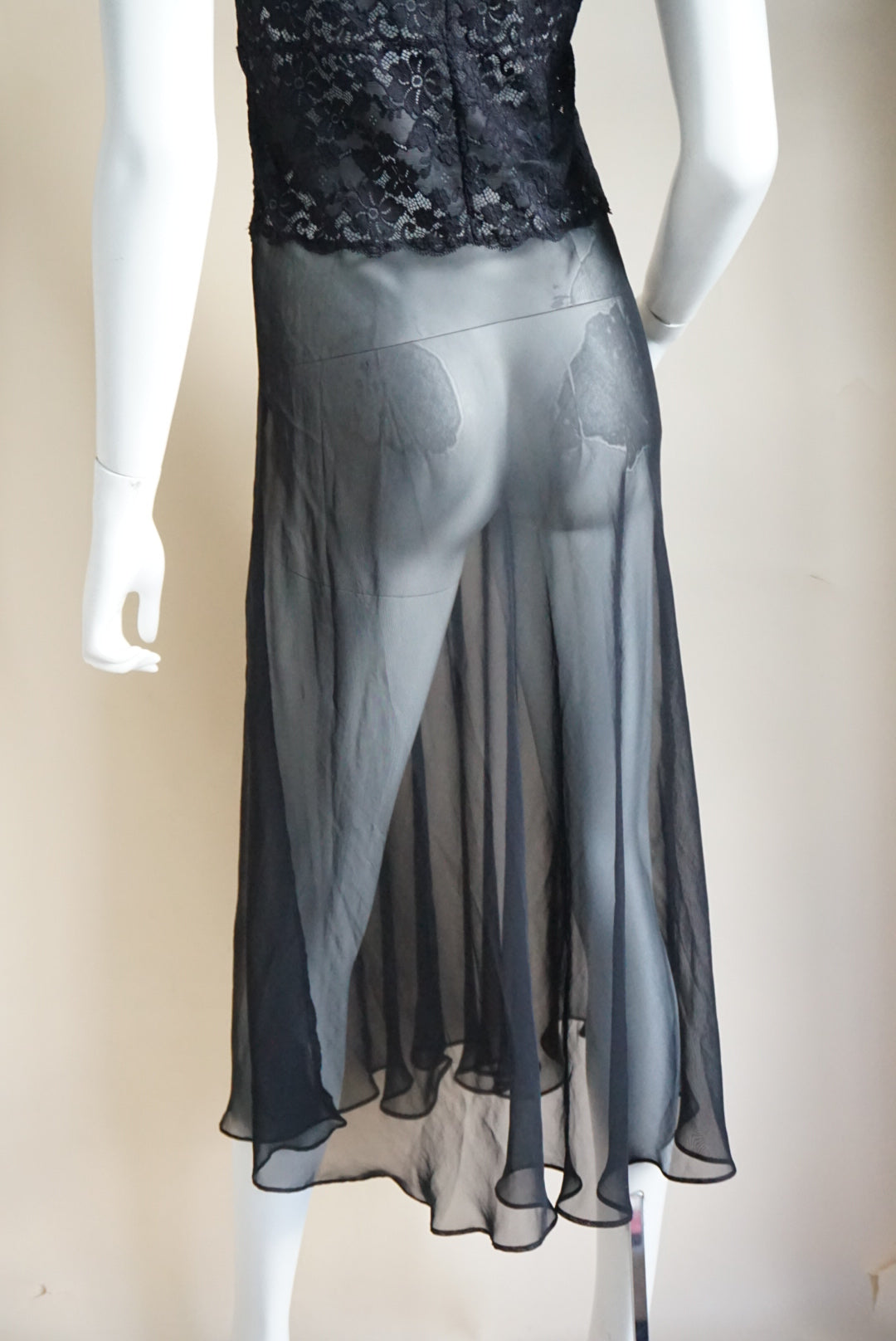 Via Nicci VTG Black Lace & Sheer Lingerie Nightgown - Size XL