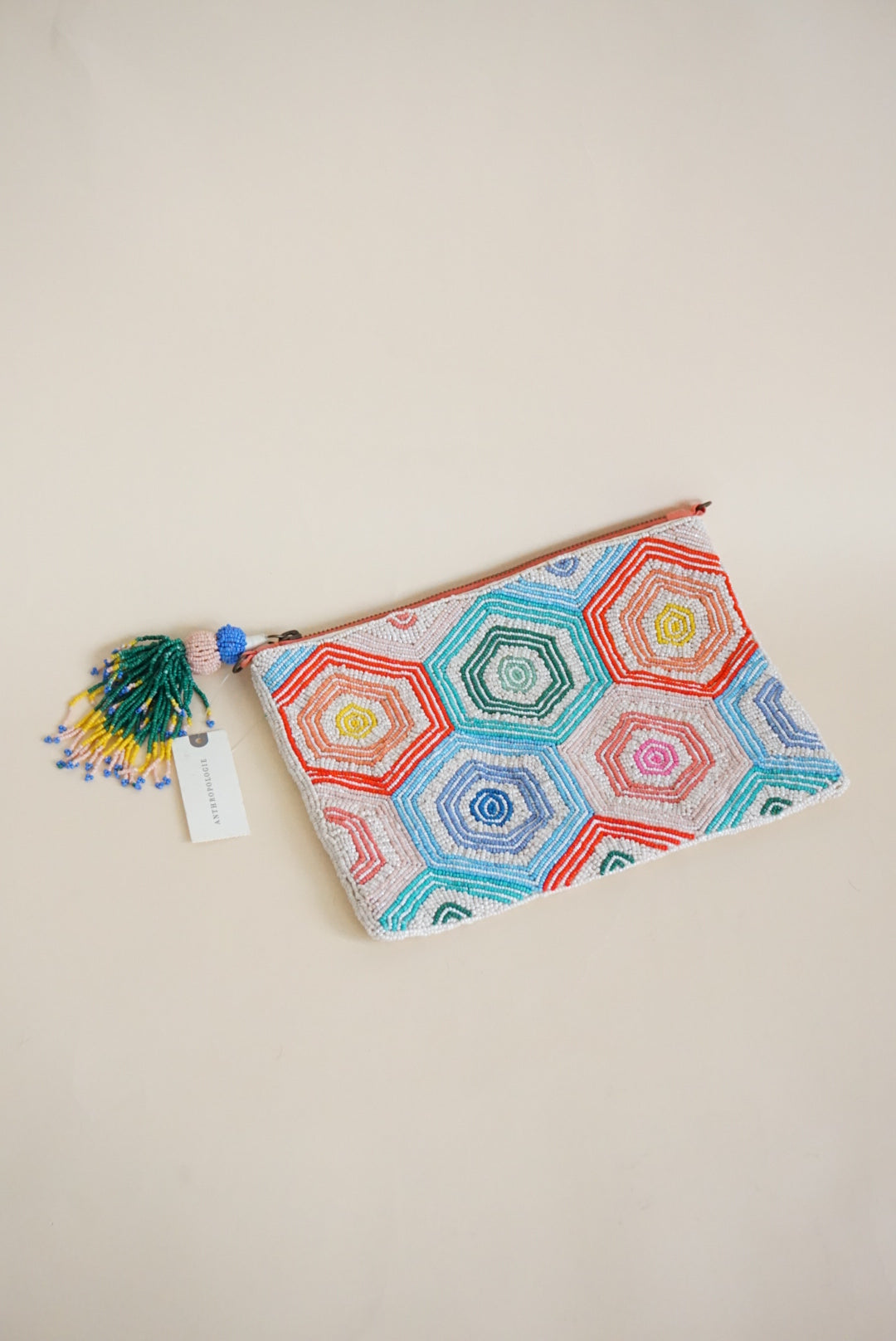 Anthropologie Kaleidoscope Beaded Clutch w/ Tassle NWT