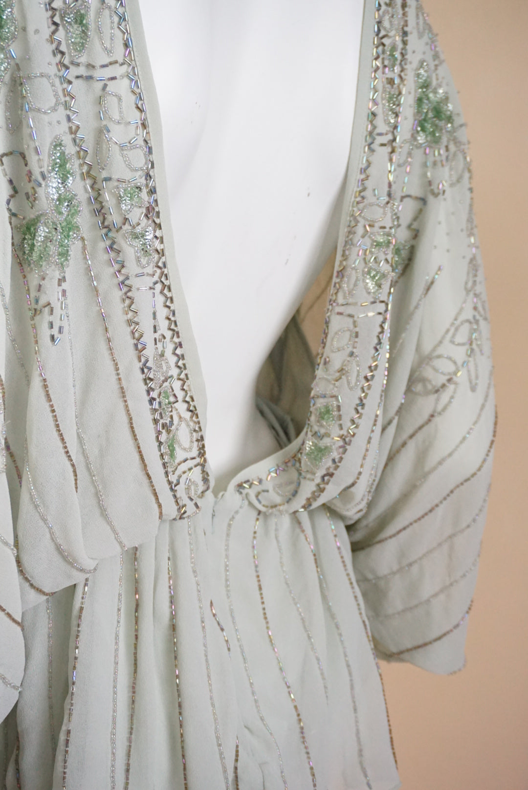 Asos Sage Beaded Embellished Dolman Sleeve Sheer Open Back Tunic Blouse - Size 8
