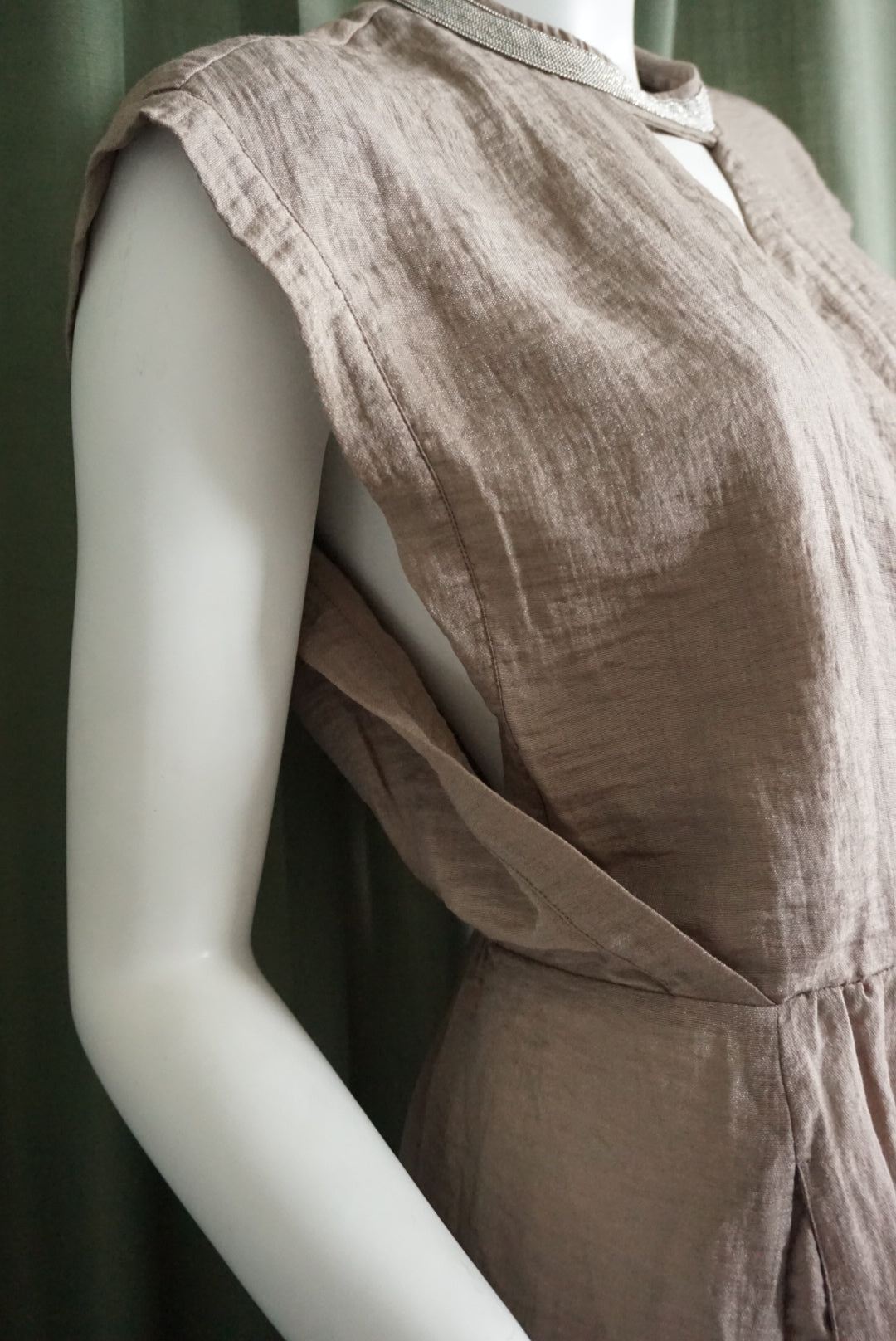 Rocco Ragni Cashmere Tan Beaded Neckline Sleeveless Maxi Dress - Size 44