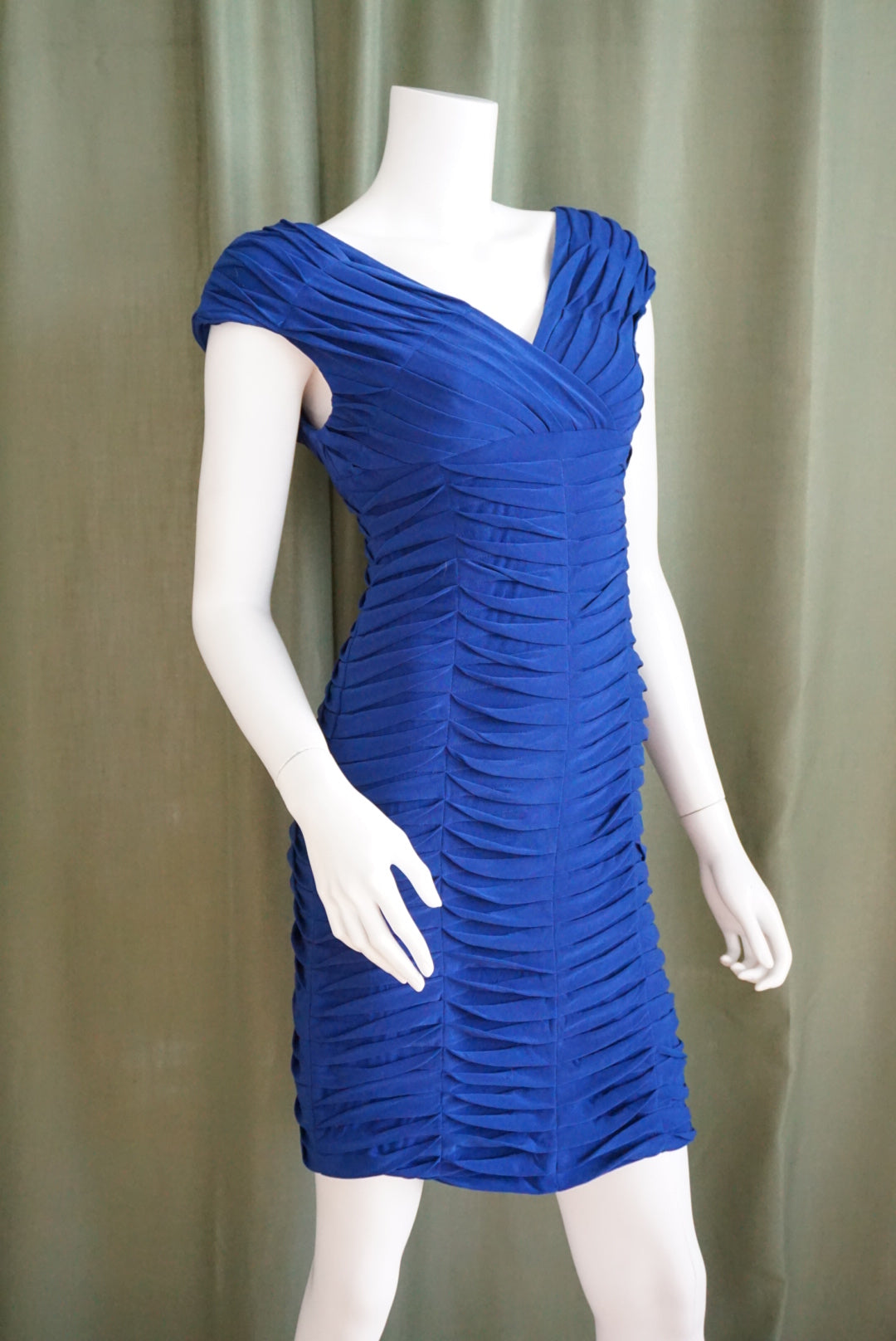 Adrianna Papell Blue Pleated Bodycon Mini Sweetheart Dress