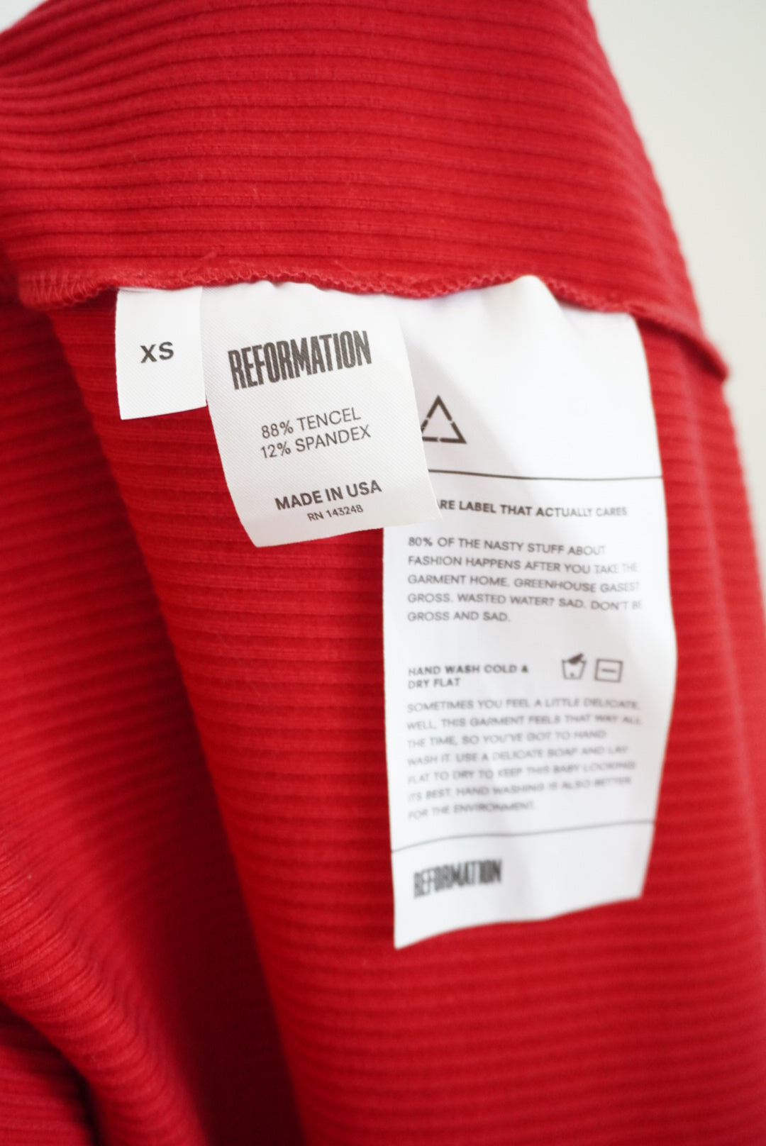 Reformation Red Ribbed Knit Wrap Midi Dress - Size XS