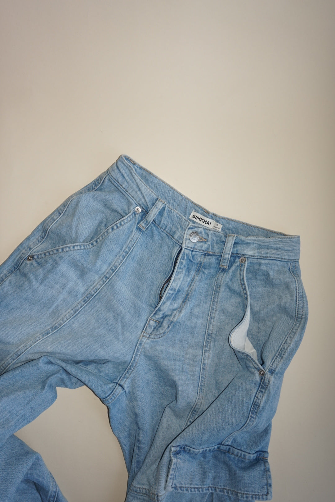 Jonathan Simkhai "Simkhai" Light Wash Cargo Jeans - Size 25