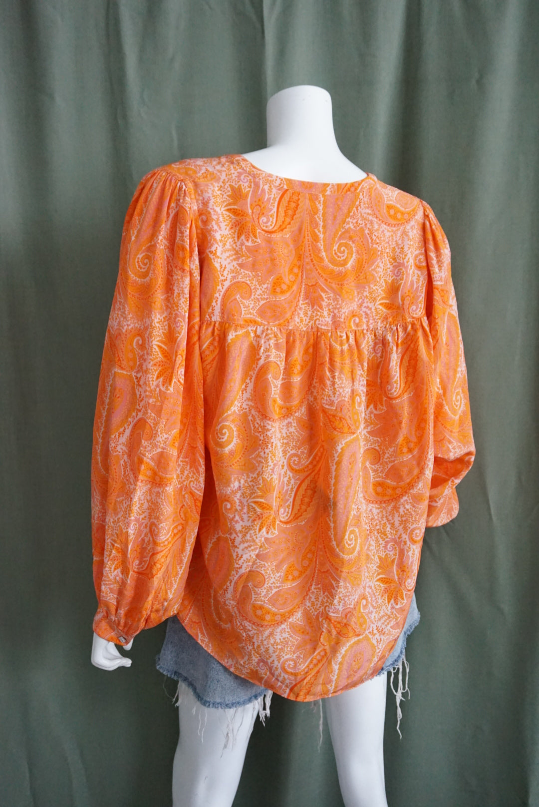 Zadig & Voltaire Orange Paisley Silk Button Up Blouse - Size Medium