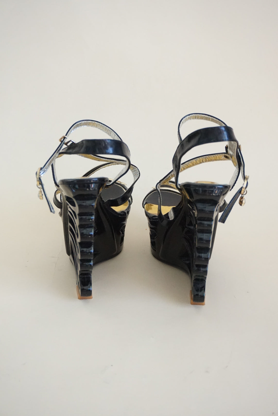 Butterfly Patent Leather Cut Out Wedge Acrylic Y2K Heel - Size 39