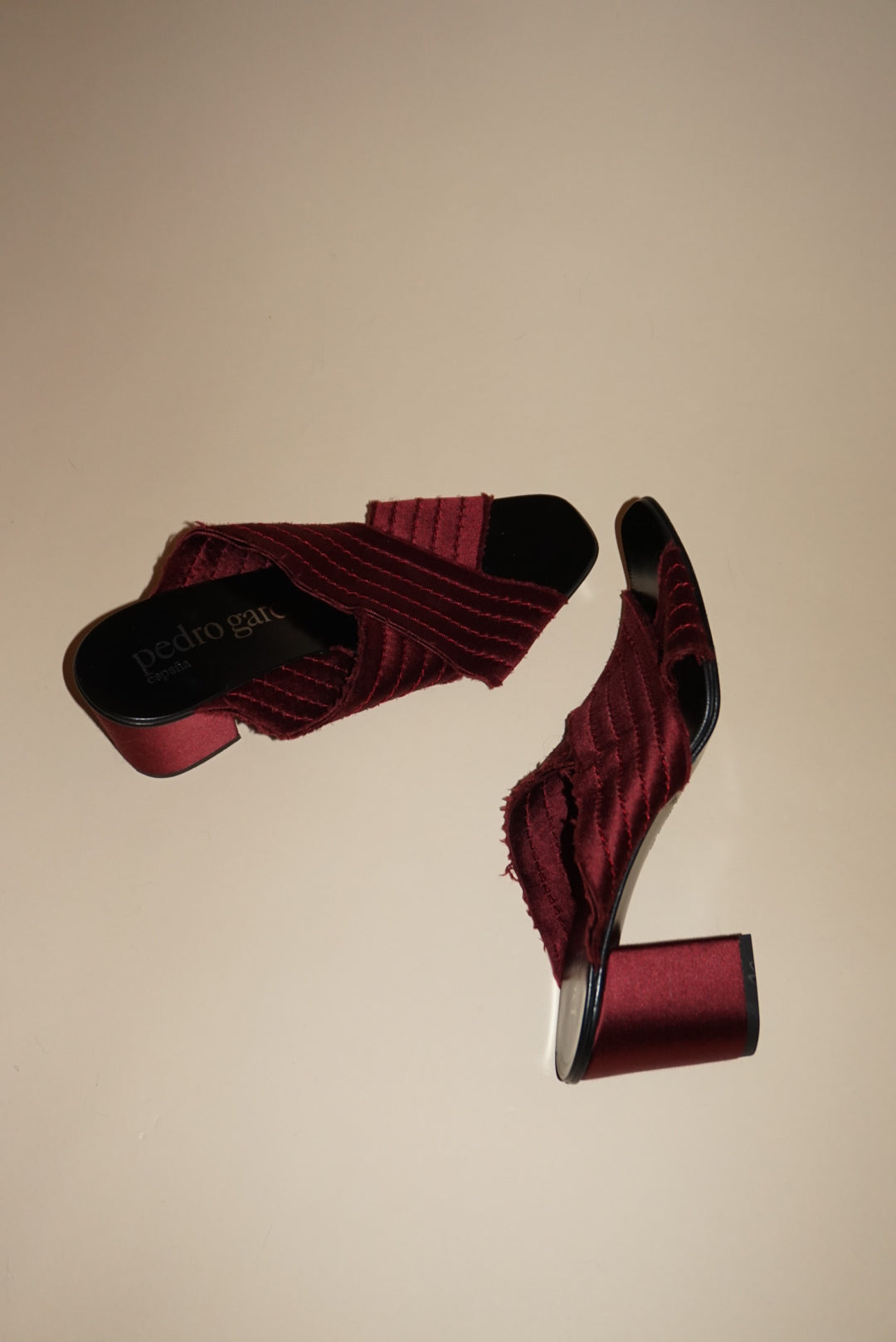 “Pedro Garcia” Satin Burgundy “Xail” Mules - Size 38.5