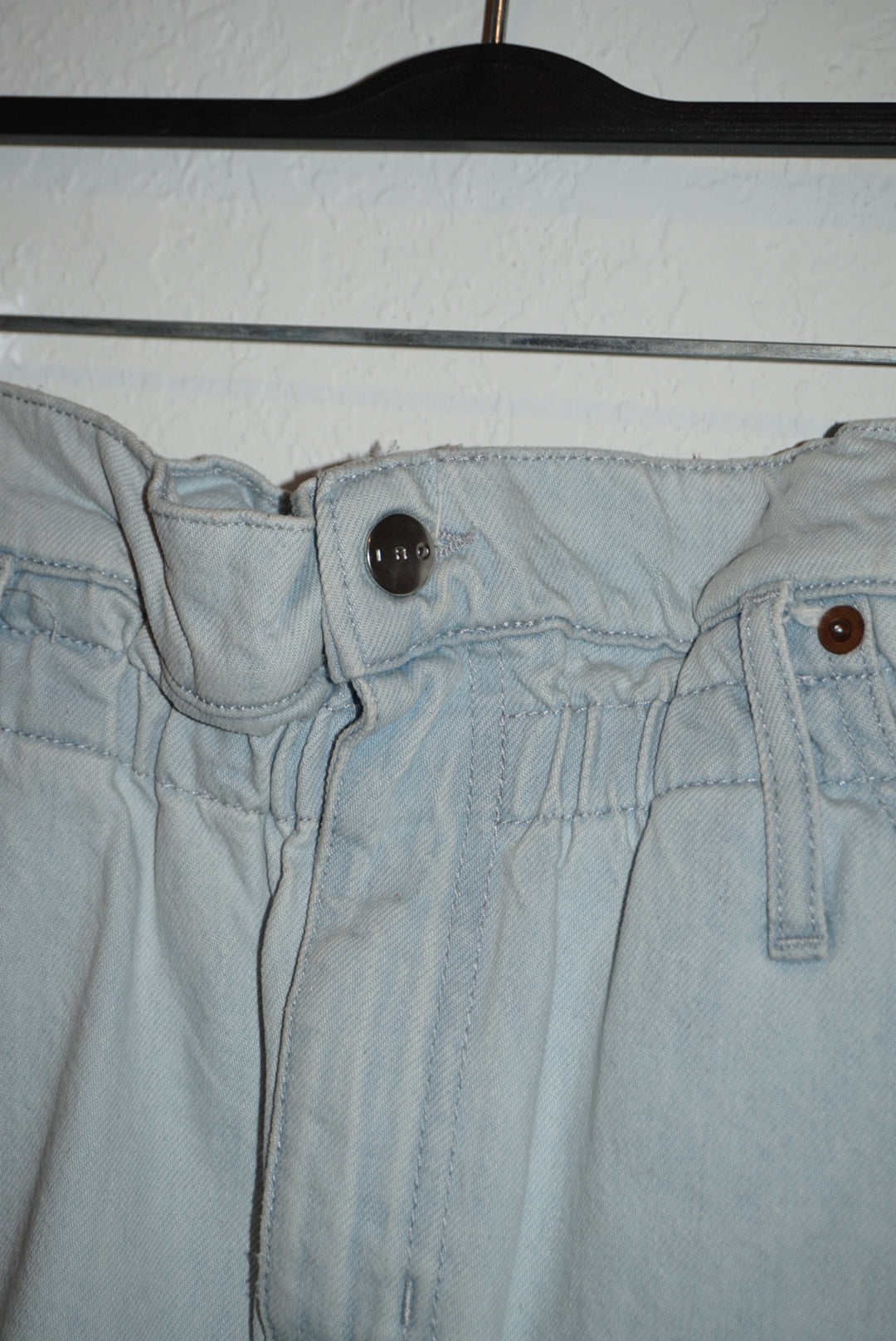 "Iro" Paper bag Light Wash Mini Frayed Hem Skirt - Size 34