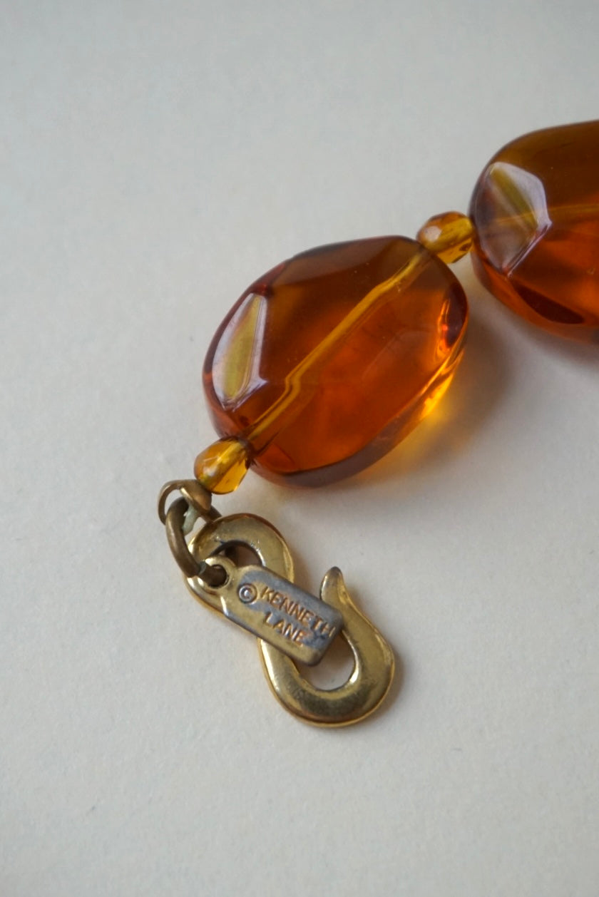 “Kenneth Lane” Vintage Faux Amber Lucite Faceted Stone Statement Necklace