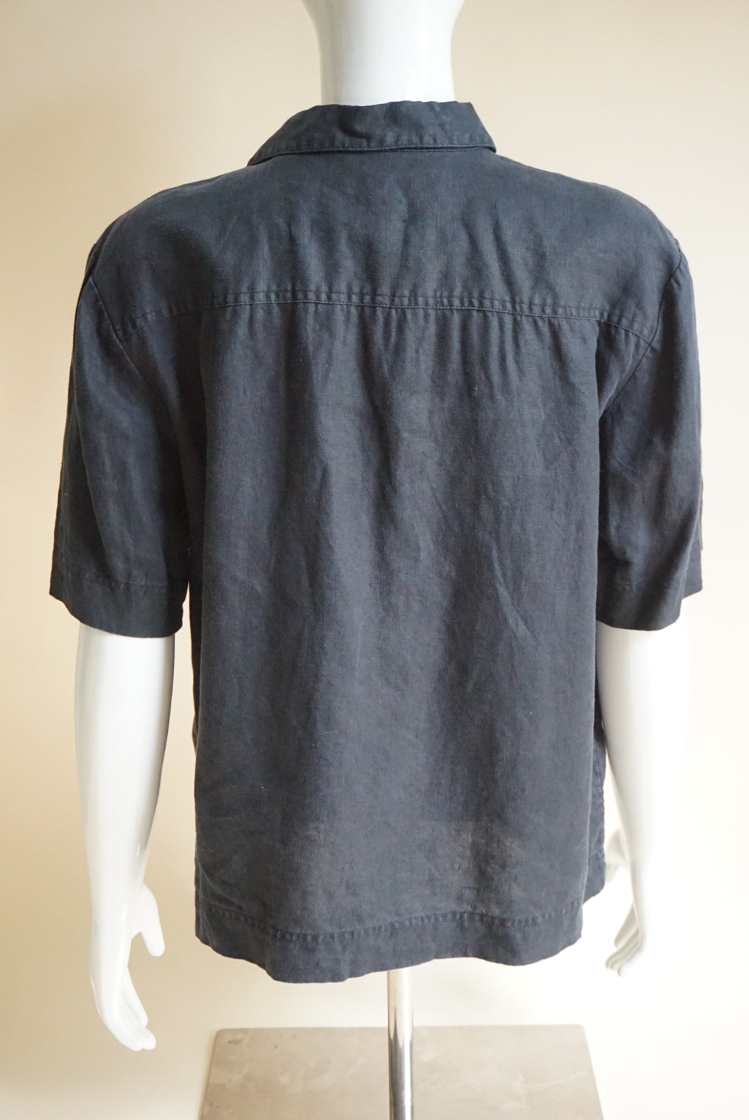 Lord & Taylor Exclusively For You Black Linen Short Sleeve Button Up Blouse - Size 8P