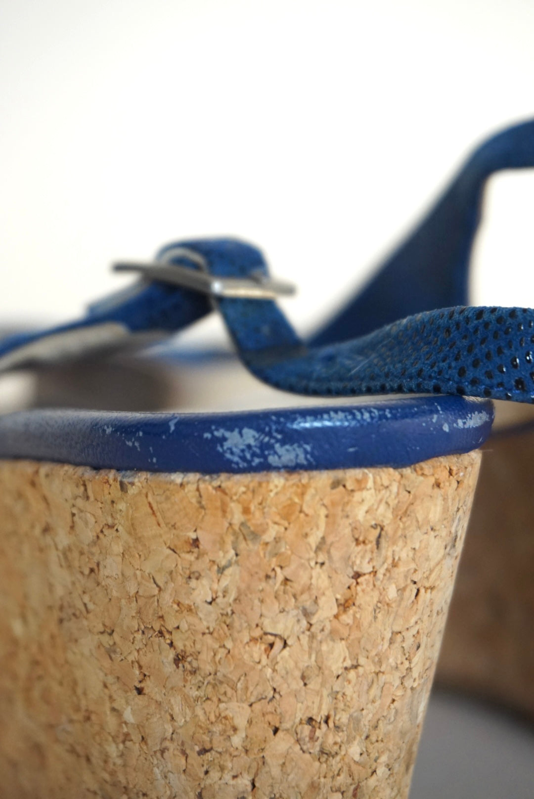 “Jimmy Choo” Royal Blue Slingback Cork Wedges - Size 38