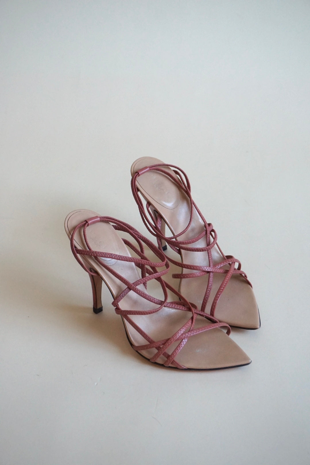 “Gucci” Pink Pointed Toe Strappy Sandal Heels - Size 7/7B