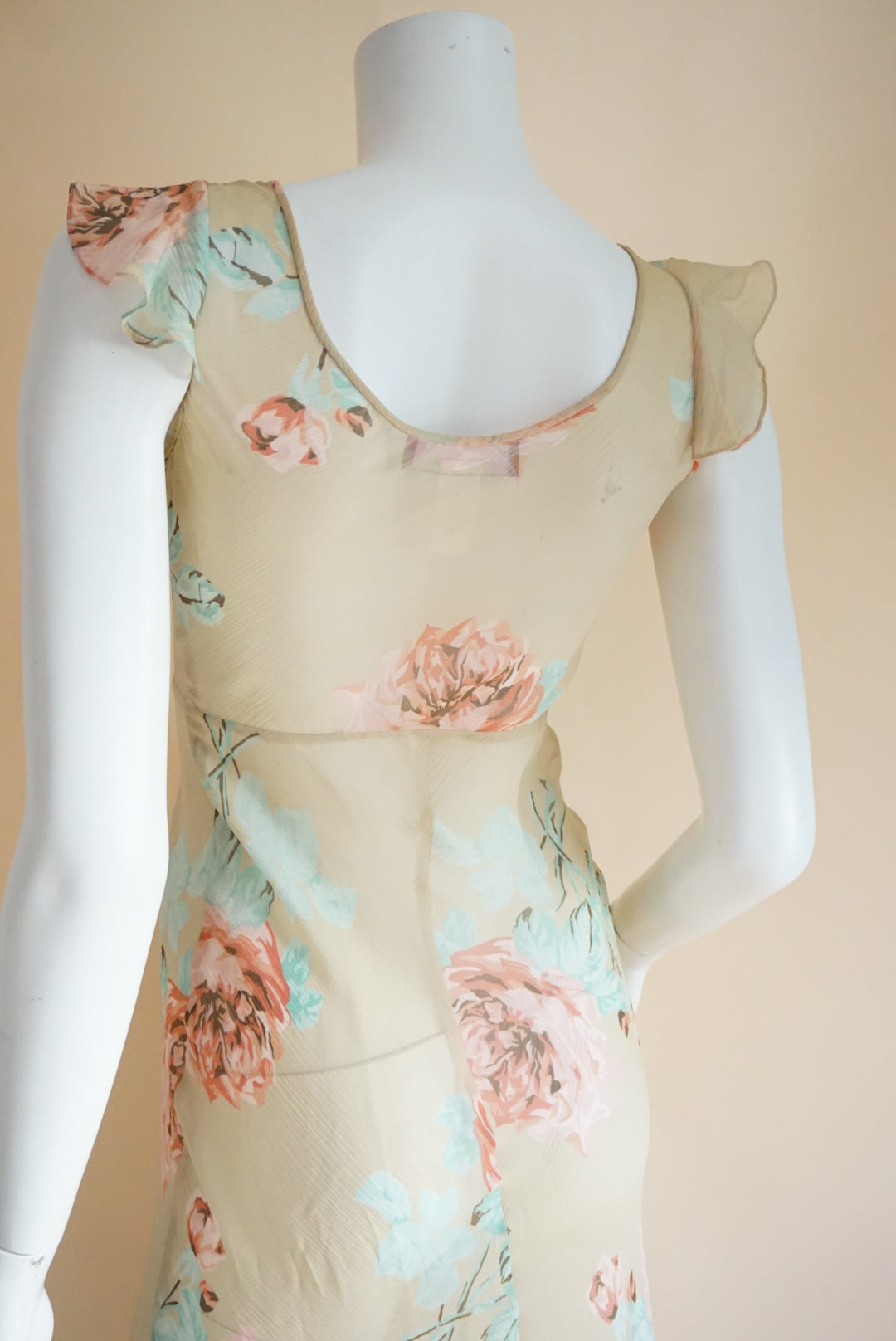 Jones New York Vintage Silk Pastel Floral Chiffon Bias Sheer Dress - Size 2P