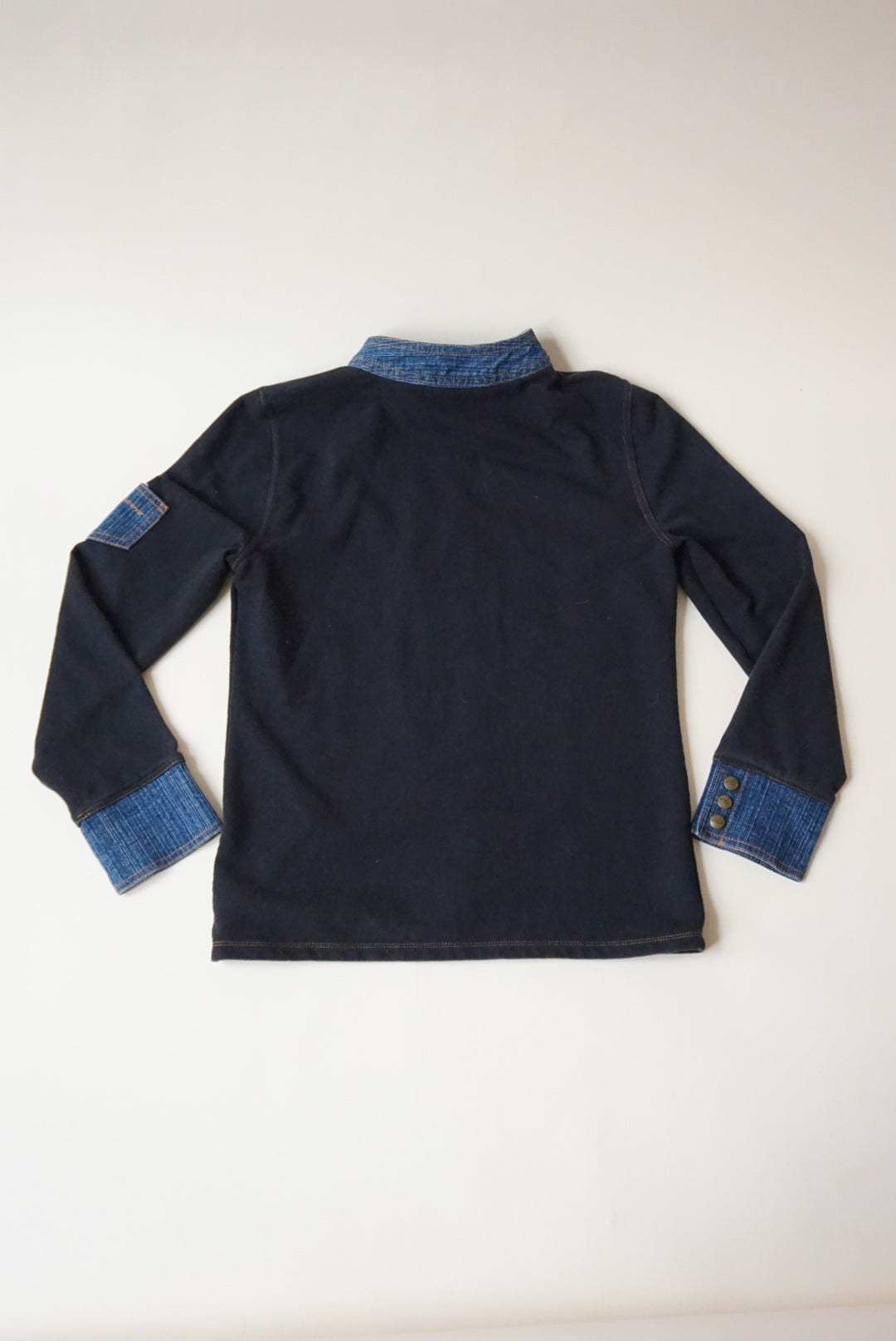 DKNY Active Vintage Knit Moto Black / Blue Denim Jacket - Size Medium