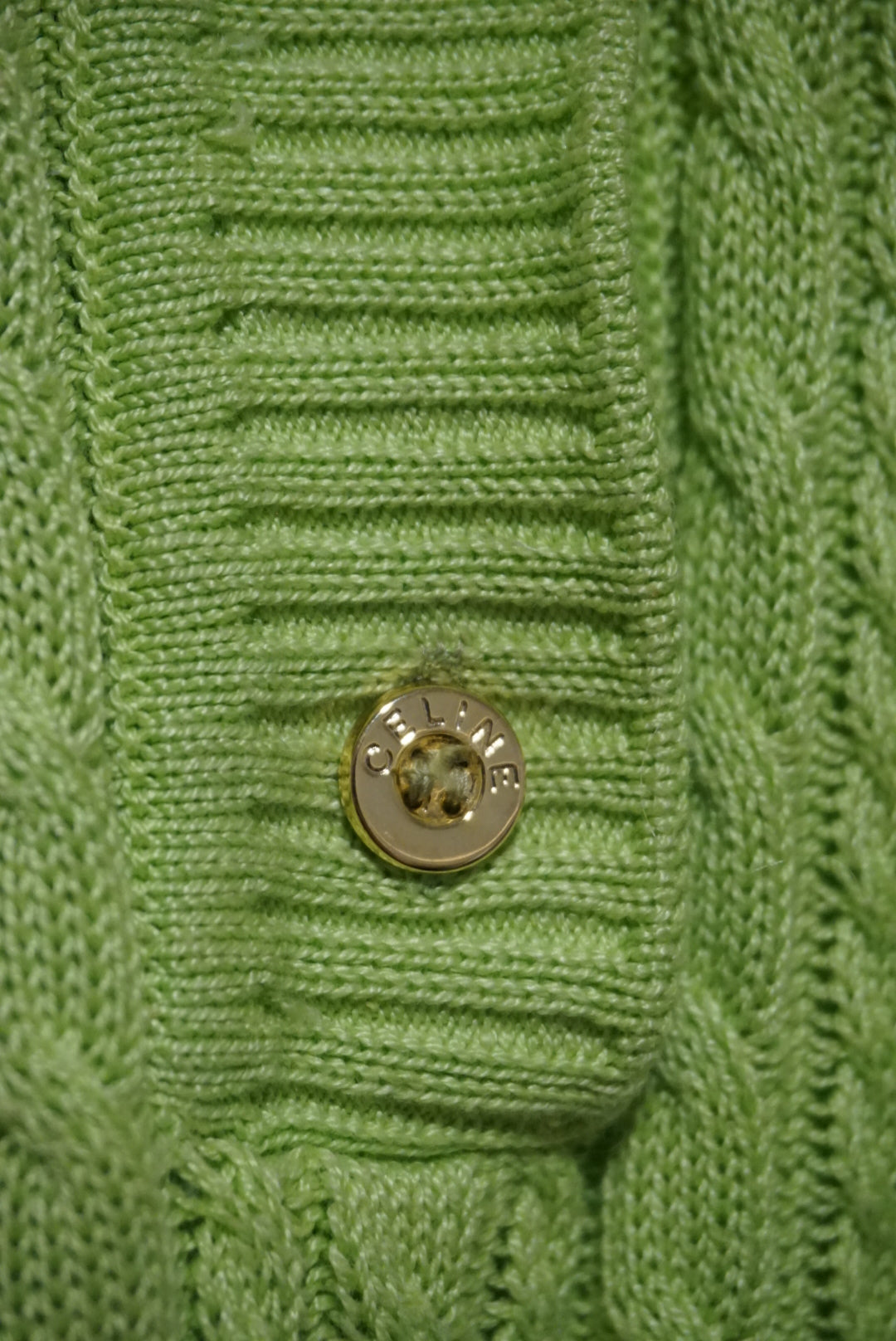 "Celine" Cable Knit Lime Green Vintage Polo - Size Large