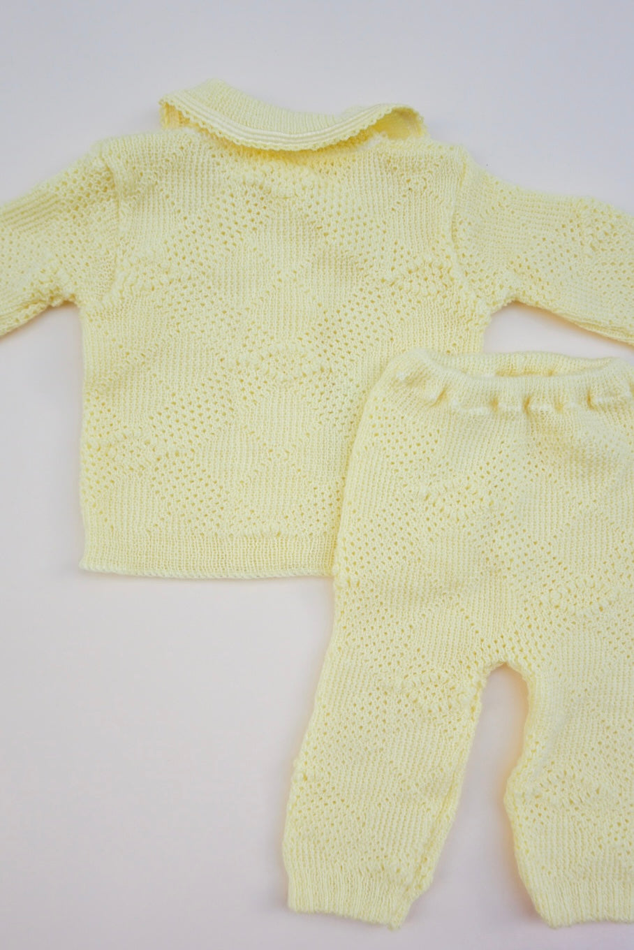 Vintage Yellow Crocheted Bunny Handmade Baby Sweater / Pant Set