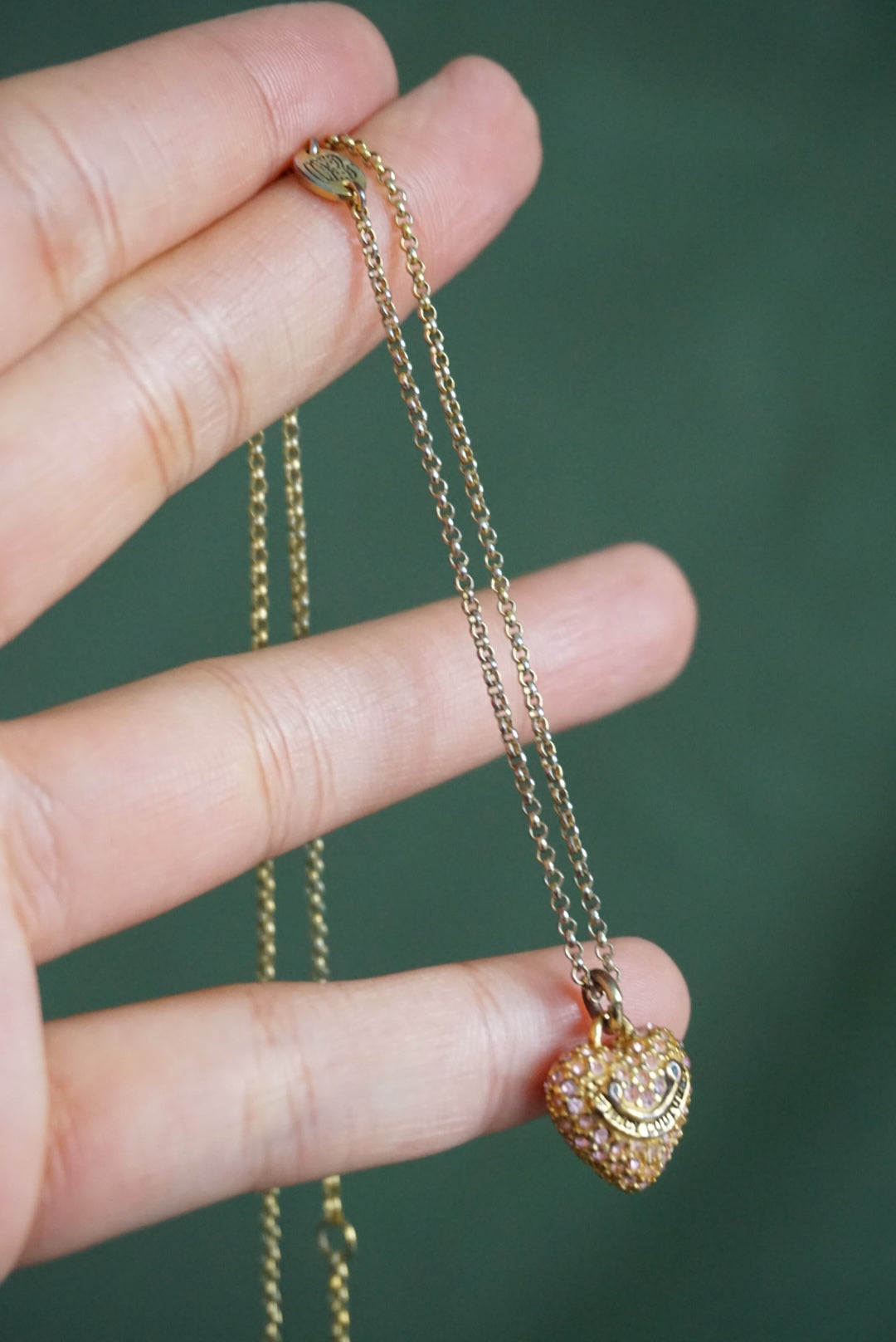 Juicy Couture Y2K Pink Rhinestone Heart Pendant Necklace