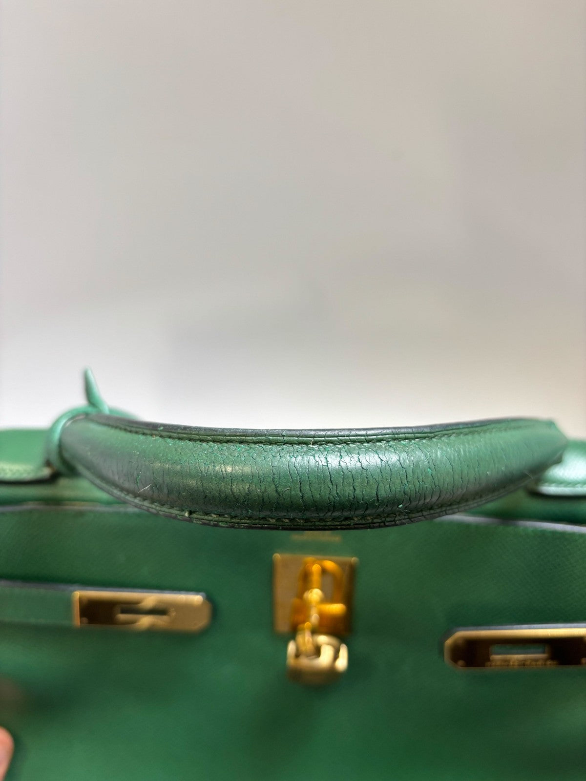 Hermes Vintage Kelly 28cm Kelly Green/Vert Vertigo Epsom Leather GHW 1991