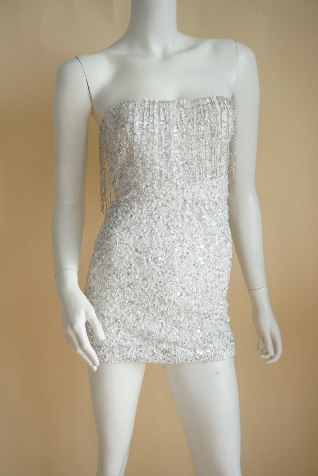 viscose fabric for dresses Retrofete Revolve White Mini Sequin Strapless Cassandra Dress