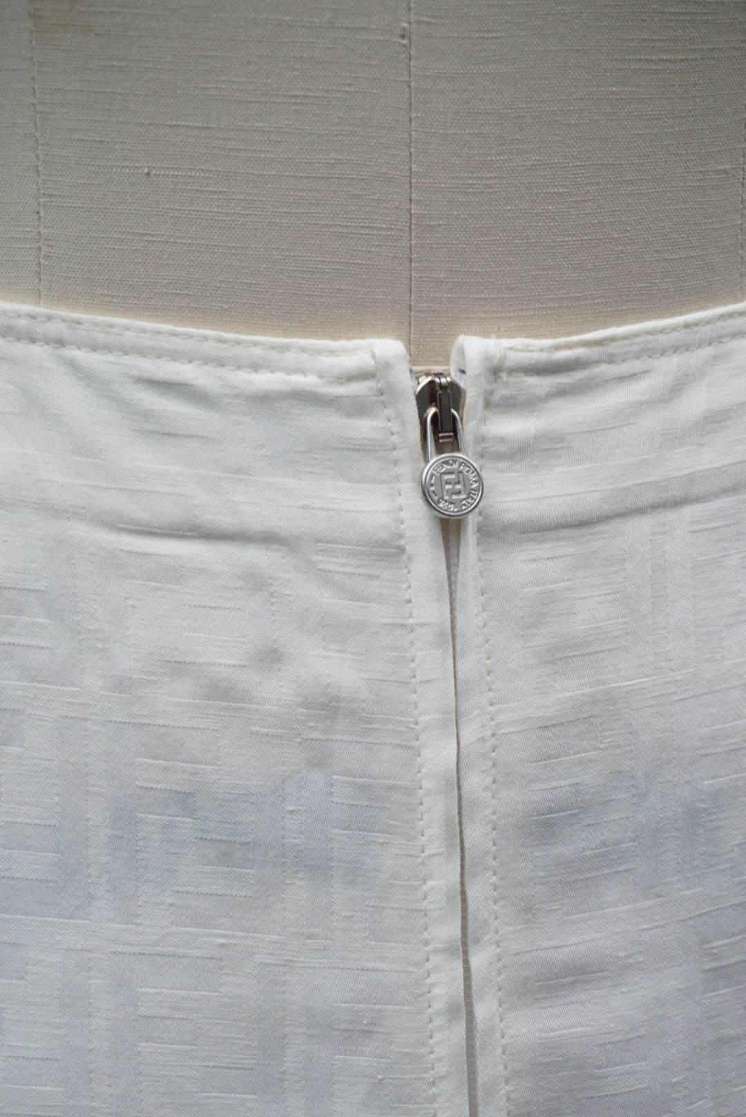 “Fendi” Vintage Zucca White Monogram Front Zip Skirt - 12