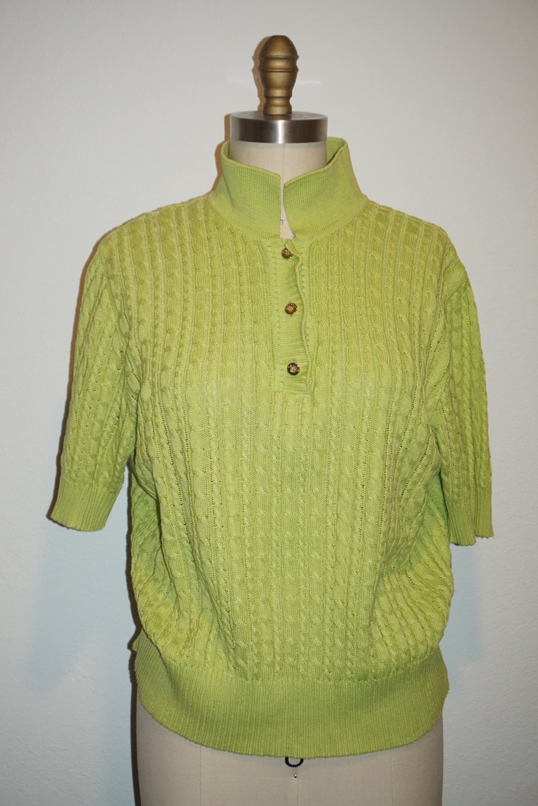 "Celine" Cable Knit Lime Green Vintage Polo - Size Large