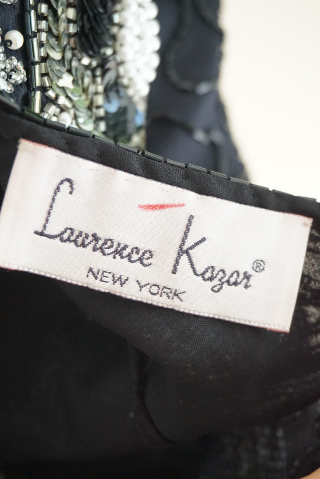 Laurence Kazar Vintage Petite Black/ White Beaded Open Back Cocktail Silk Dress - Size PS
