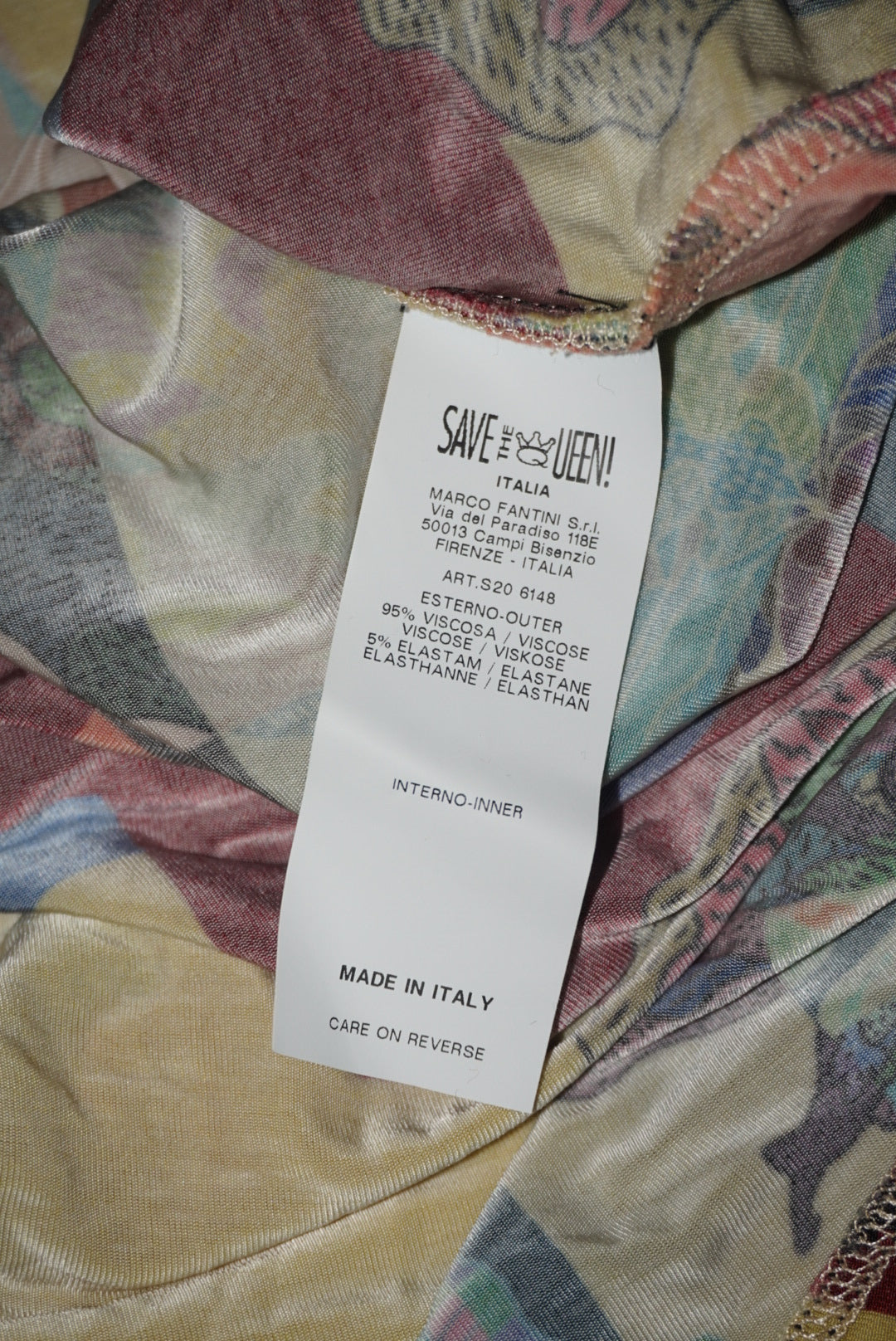 "Save The Queen" Printed Patchwork Graphic Sleeveless Wrap Blouse - Size Medium