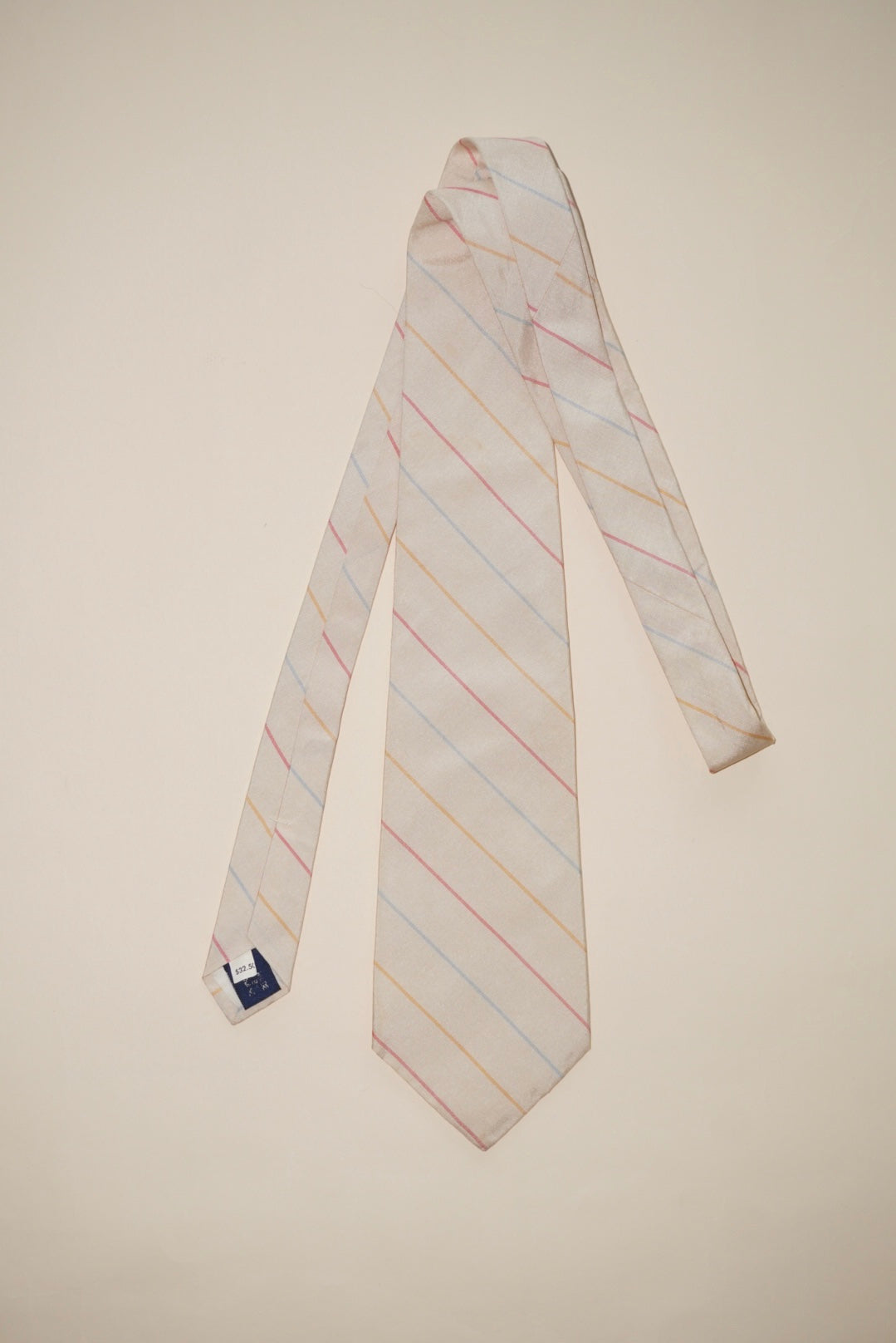 1990s Polo Ralph Lauren Vintage Beige Diagonal Pastel Striped Silk Men's Tie