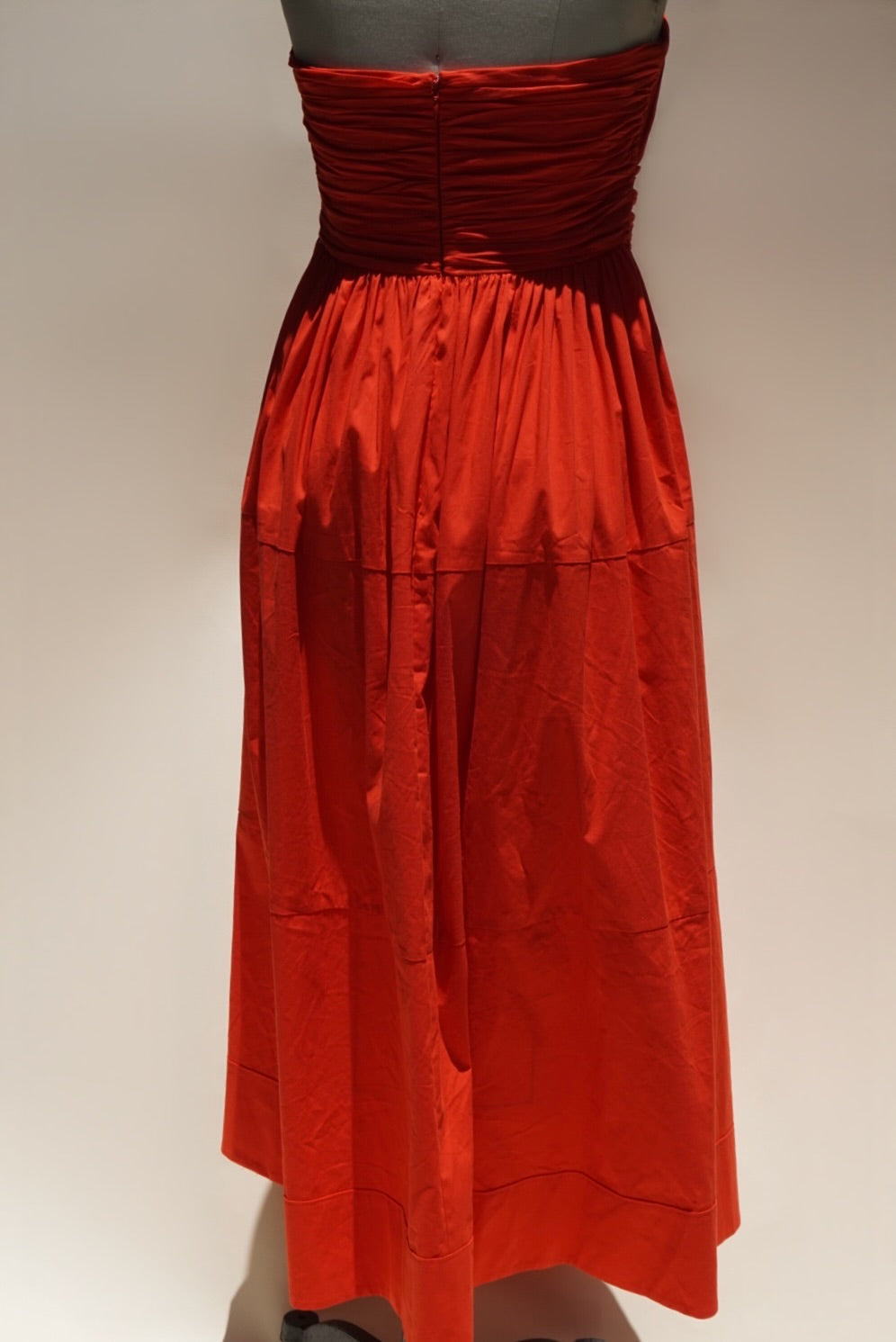 "Cinq à Sept" Halter Neck Poplin Gathered Midi Orange "Taylen" Dress - Size 6