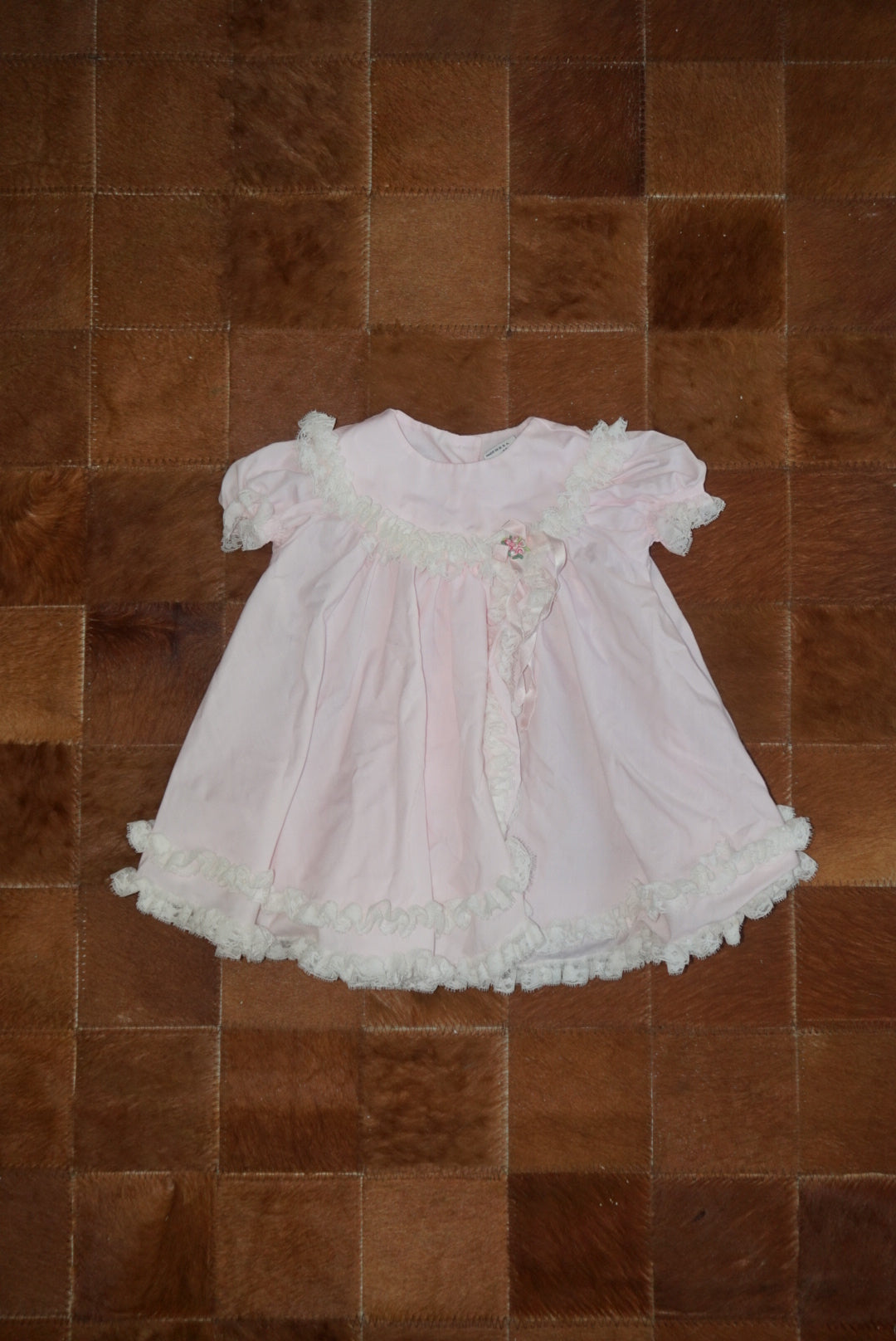 Vintage Baby Pink & White Frilly White Dress - Size 24 Months
