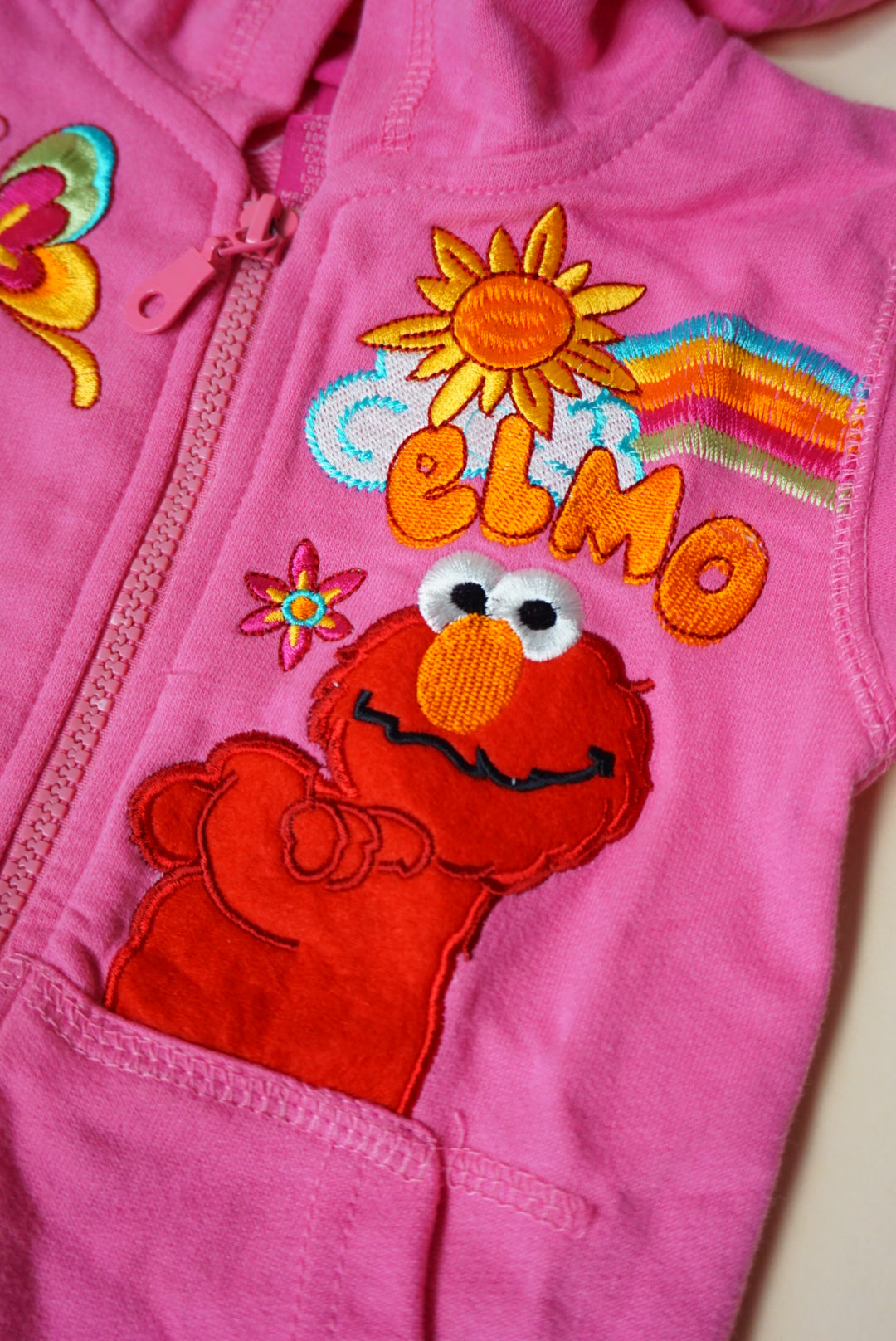Elmo Pink Butterfly Rainbow Hoodie Embroidered Jacket NWT - Size 18M